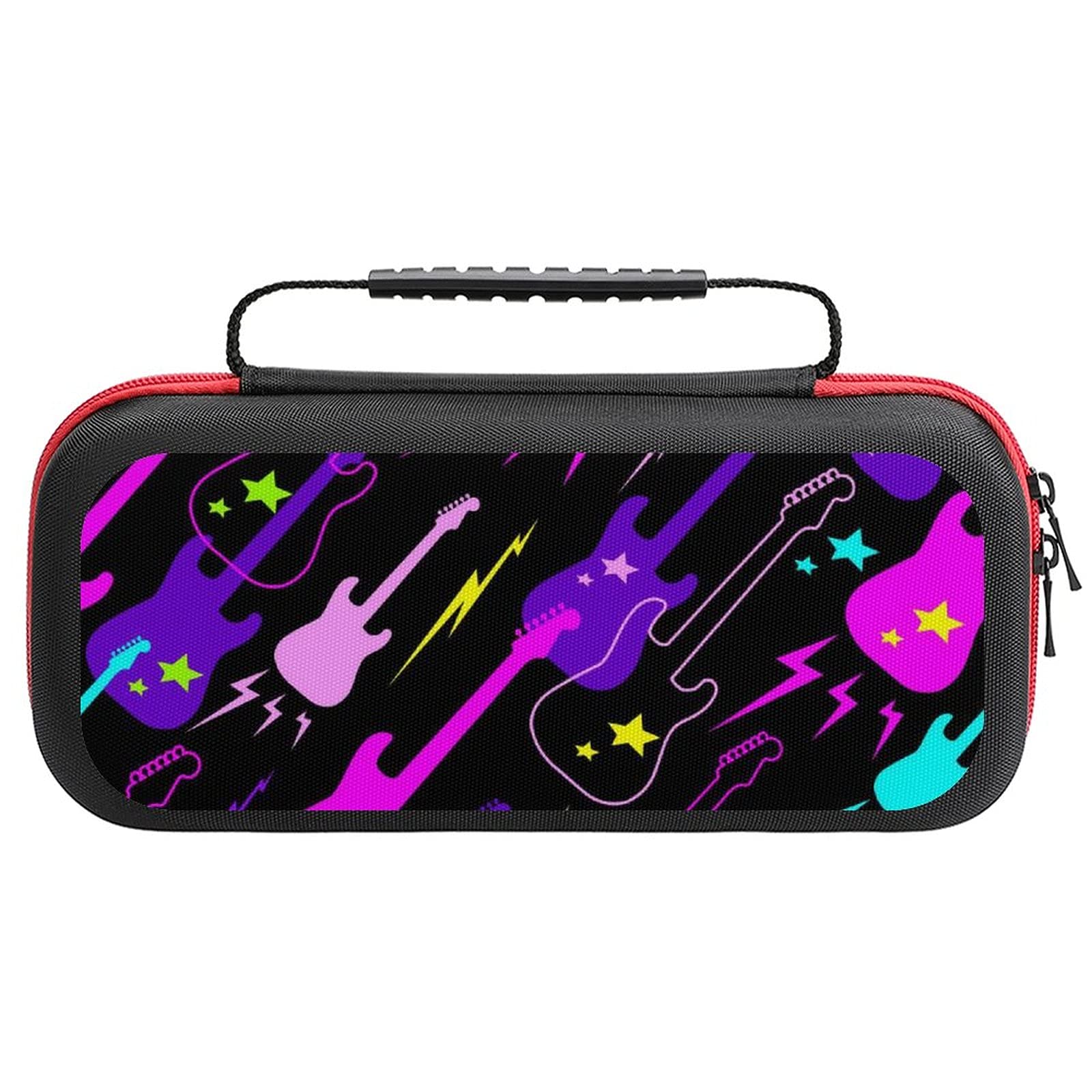 Guitar Print Carrying Case for Nintendo Switch Lite - Portable Travel Storage Bag with Accessories Pouch | Perfect for Gaming On-The-Go & Console Protection