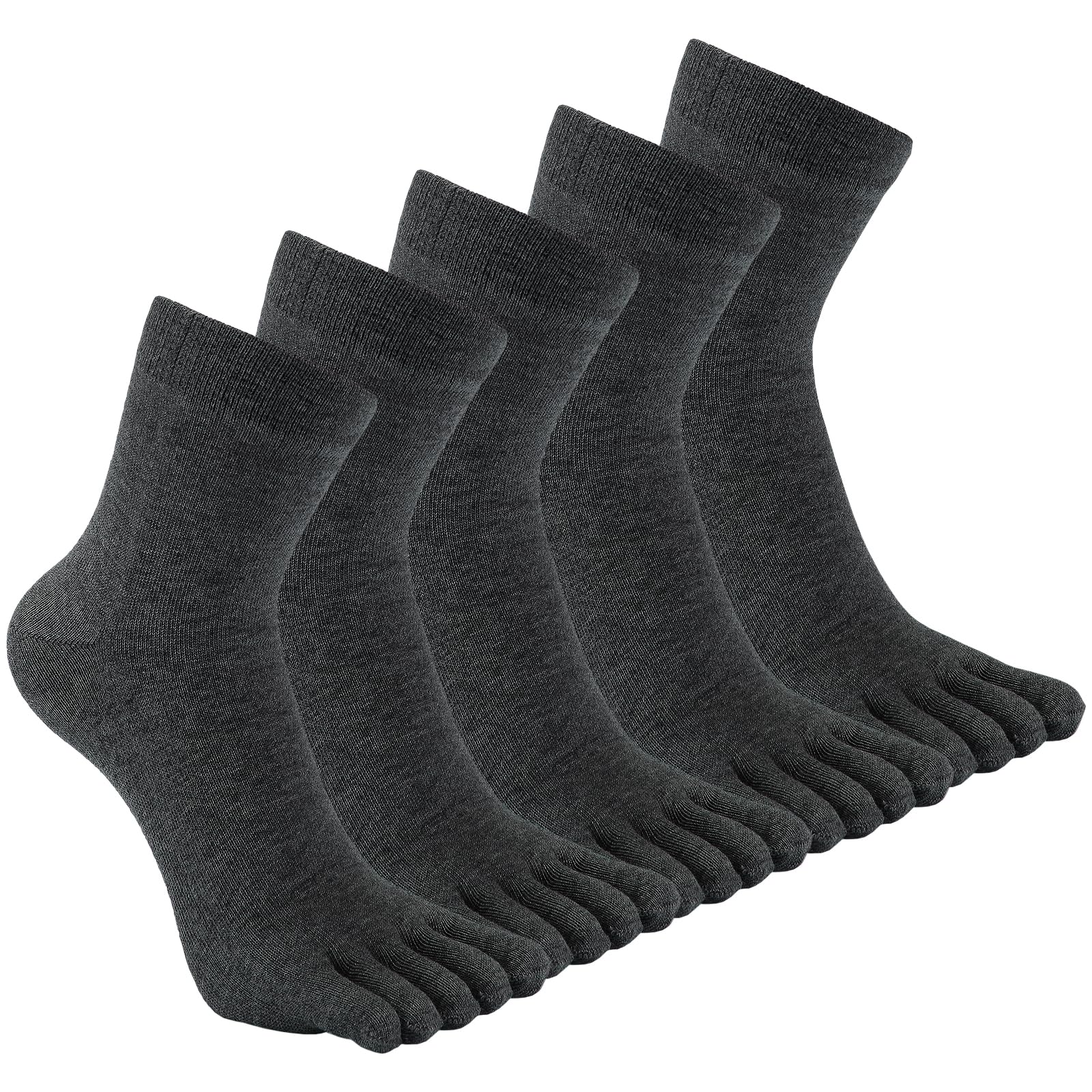 CaiDieNu Men's Toe Socks - 5 Finger Cotton Athletic Running Crew Socks for Hiking, Yoga & Outdoor Activities