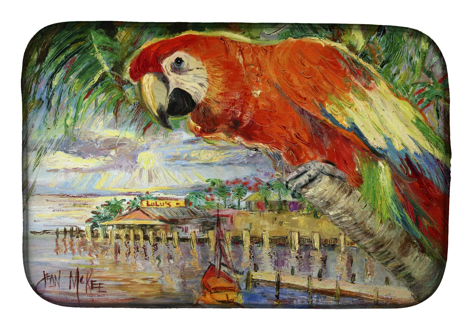 Red Parrot Dish Drying Mat - Absorbent Kitchen Counter Mat (14x21