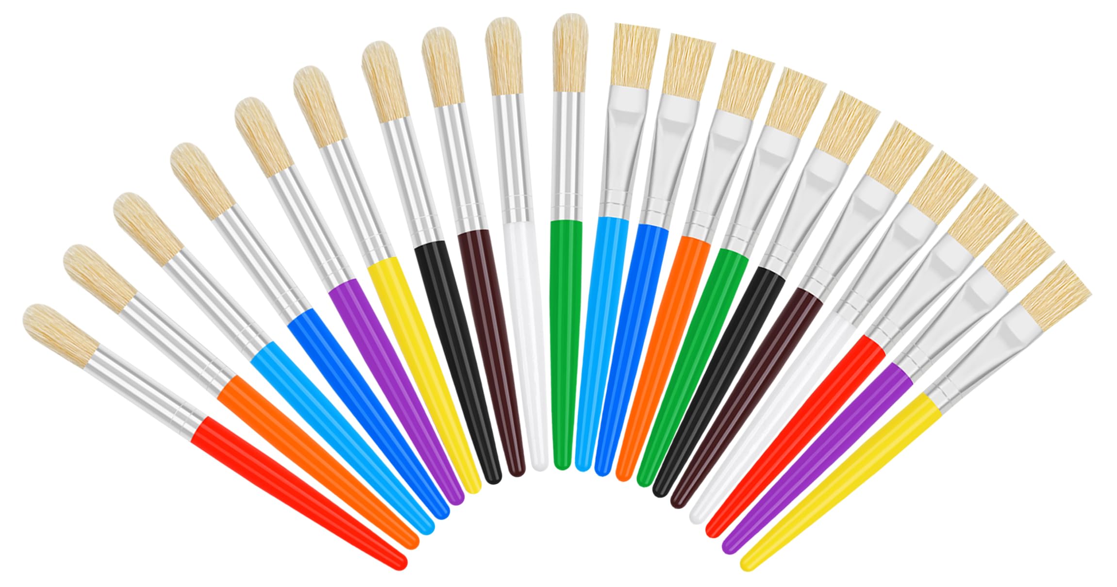 20 Pcs Kids Paint Brushes Set - Round & Flat Bristle Brushes for Acrylic, Oil & Watercolor - Easy Grip & Washable - Perfect for Toddler Art Projects, DIY Crafts & School Painting Activities