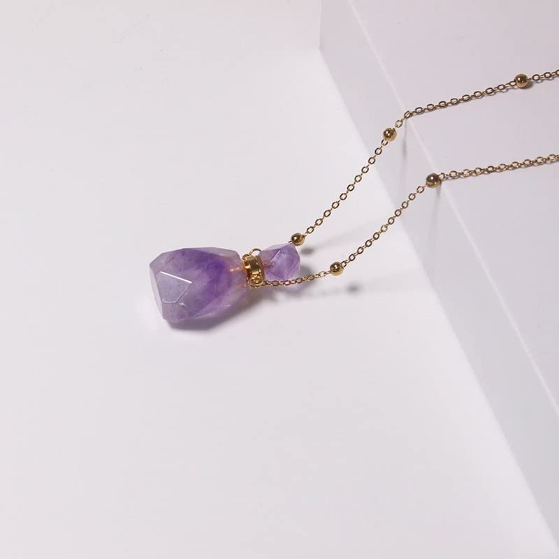 Jeulia Rose Quartz & Amethyst Essential Oil Bottle Pendant Necklace - Natural Healing Crystal Jewelry for Women | Perfect for Meditation, Yoga & Spiritual Gifts
