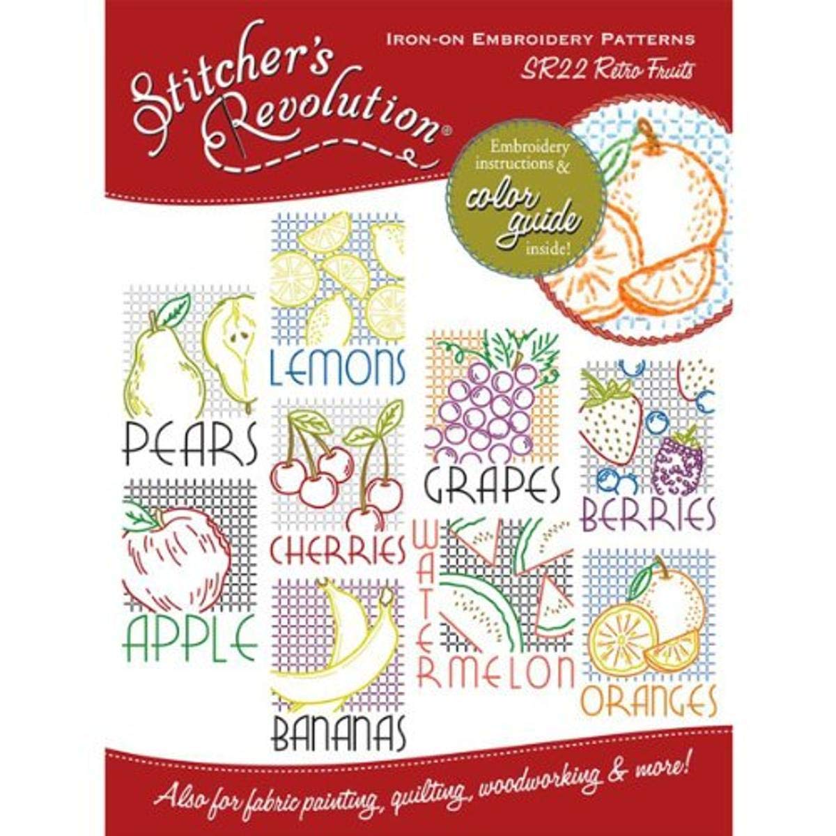 Stitcher's Revolution Iron-On Transfer Embroidery Pattern - Retro Fruit Design for DIY Crafts, Quilting & Home Decor | Easy to Use for Beginners & Experts