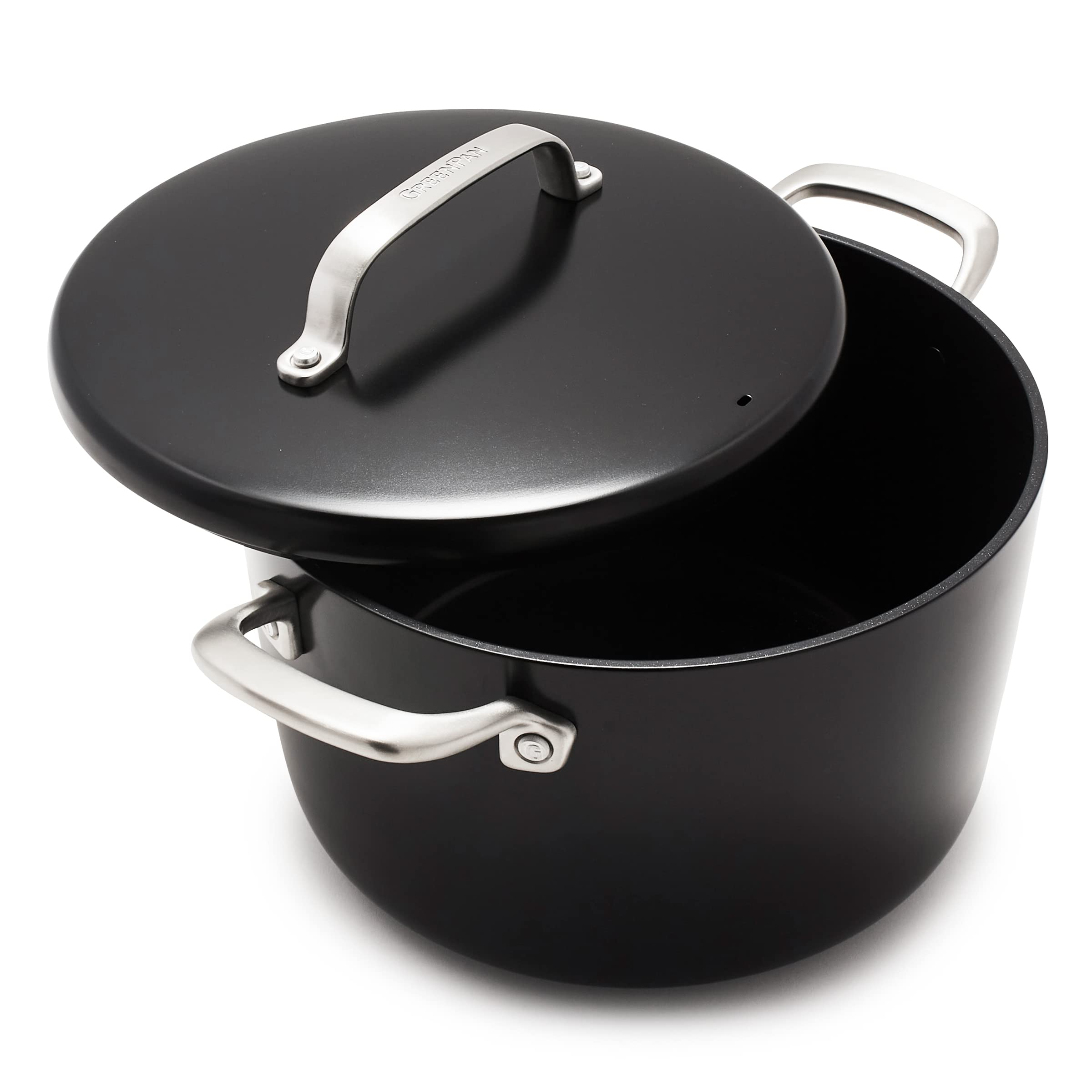 GreenPan GP5 8QT Hard Anodized Stock Pot with Ceramic Nonstick Coating - PFAS-Free, Induction Compatible, Dishwasher & Oven Safe (Black) - Perfect for Healthy Cooking, Soups, Stews & Pasta Dishes