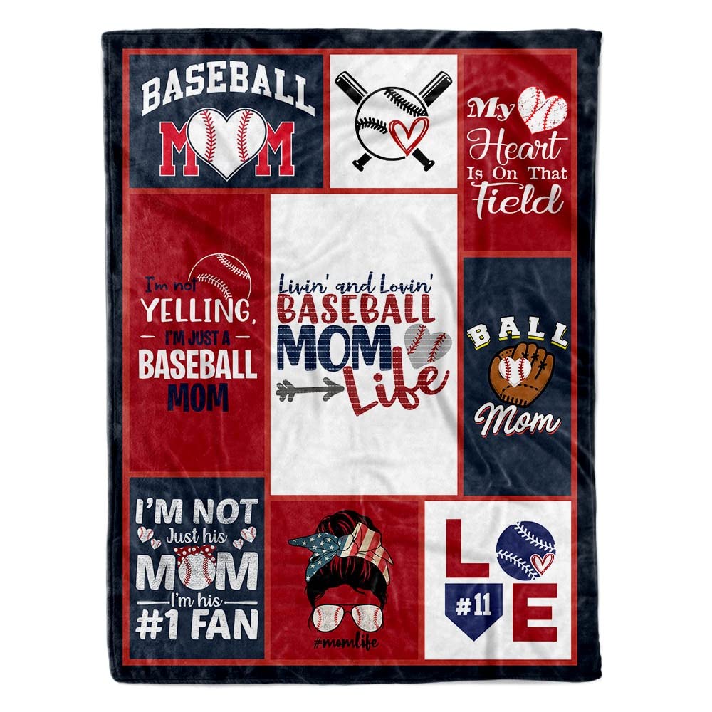 Custom Baseball Mom Life Messy Bun Throw Blanket - Personalized Number Soft Fleece Blanket for Women | Perfect Gift for Baseball Loving Moms on Mother's Day, Birthday & Christmas | Cozy Home Decor for Game Nights & Lounging