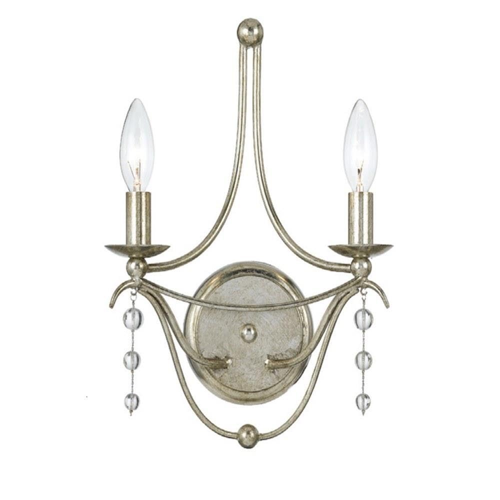 Antique Silver 2-Light Candle Wall Sconce with Clear Glass Beads - Traditional Home Decor for Living Room, Bedroom & Dining Room Lighting