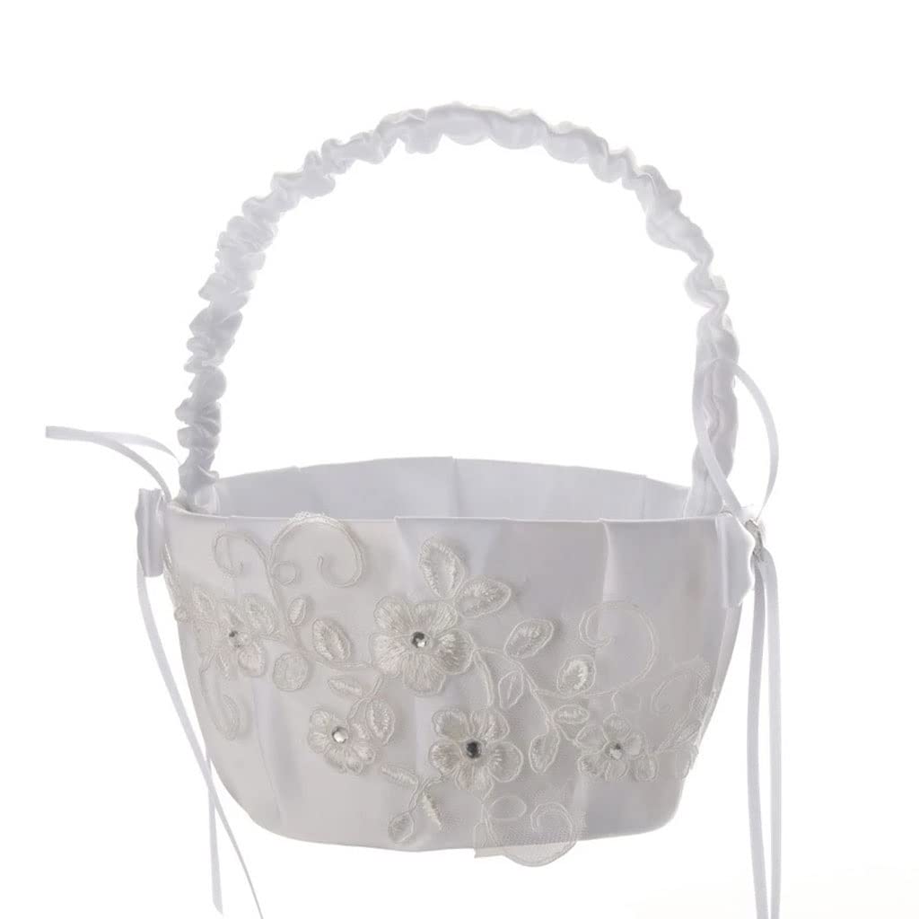 Hand-Embroidered Wedding Flower Basket - Elegant Bow Design for Flower Girls & Bridesmaids - Perfect for Weddings, Bridal Showers & Party Decorations (Color: A, One Size) - Ideal for Church Aisles, Outdoor Ceremonies & Reception Decor