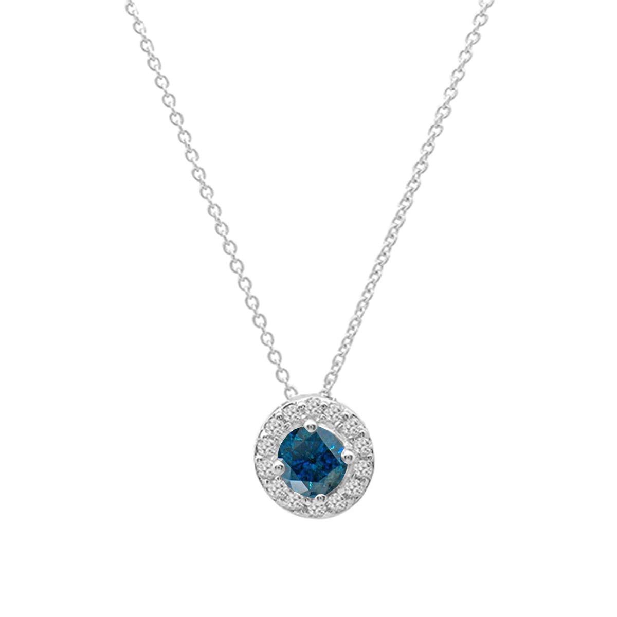 Dazzlingrock Collection 4.4mm Round Gemstone & White Diamond Women's Halo Pendant Necklace in 14K Solid White Gold with Silver Chain | Elegant Jewelry Gift for Anniversary, Birthday & Special Occasions