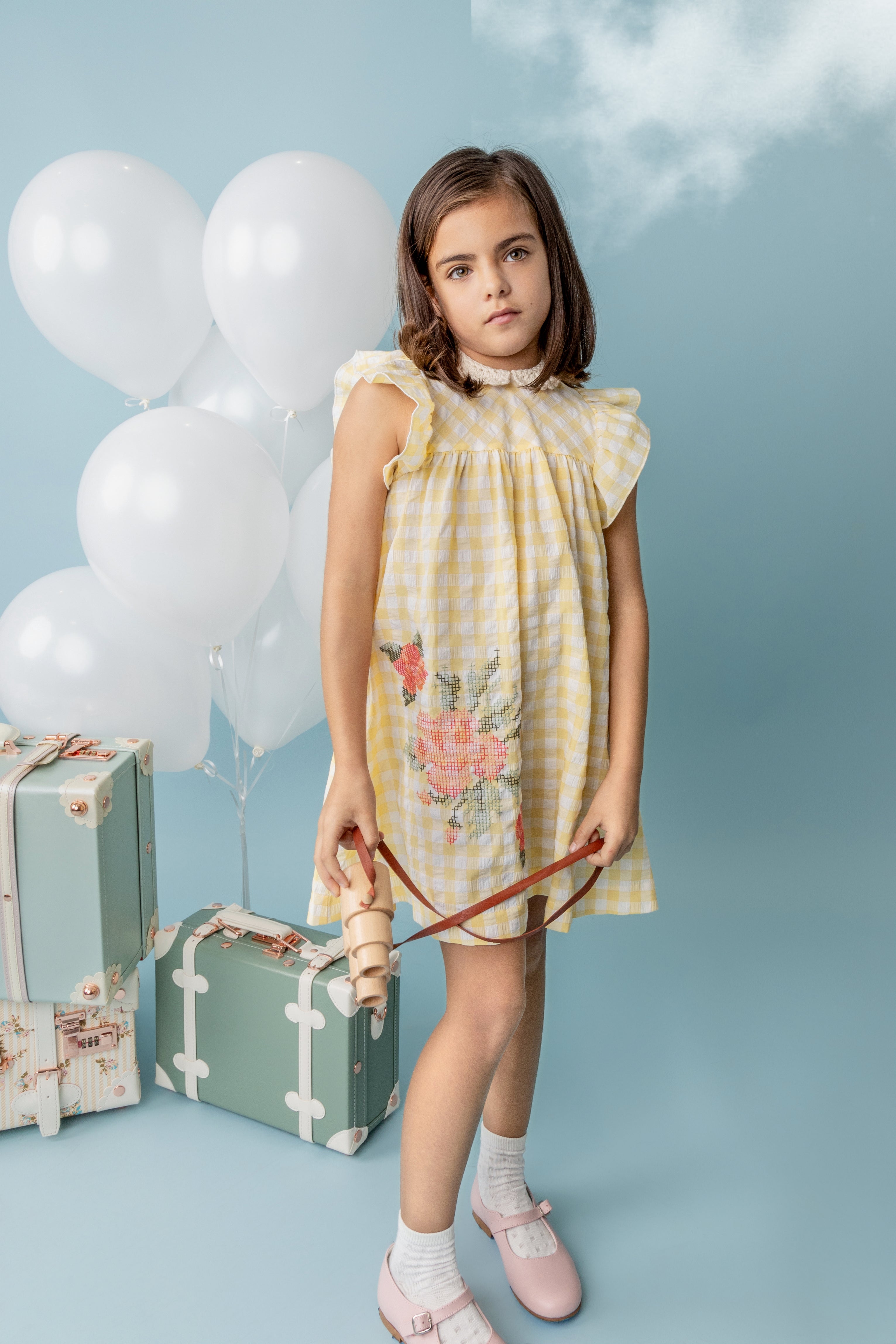 Belati Women's Gingham Seersucker Cross Stitch Floral Jumper Dress - Perfect for Spring Picnics & Summer Garden Parties