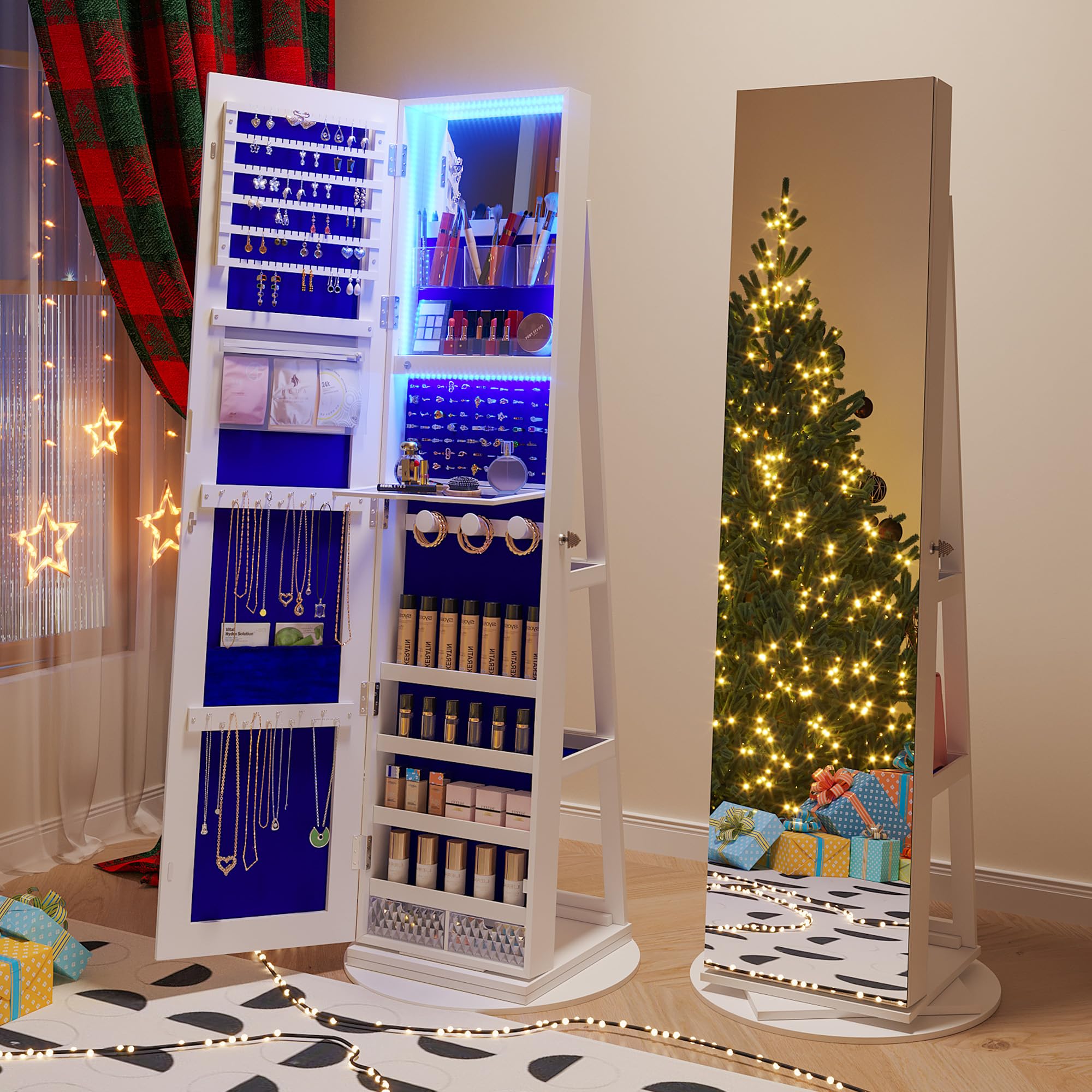 360° Rotating Jewelry Cabinet with LED Lights - 63