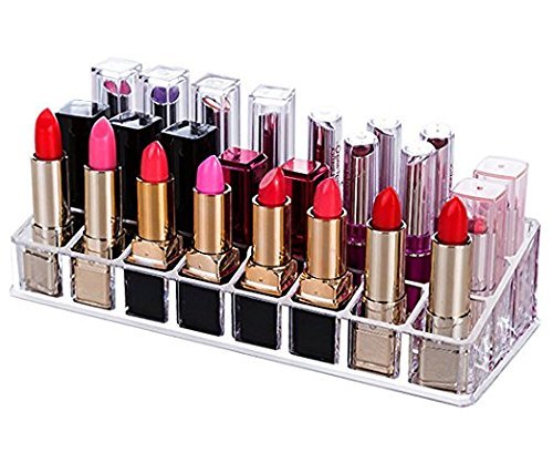 Bhavyam 24 Compartment Clear Acrylic Makeup Organizer Case - Perfect for Cosmetics, Jewelry & Small Accessories Storage - Ideal for Vanity, Bathroom & Travel Use