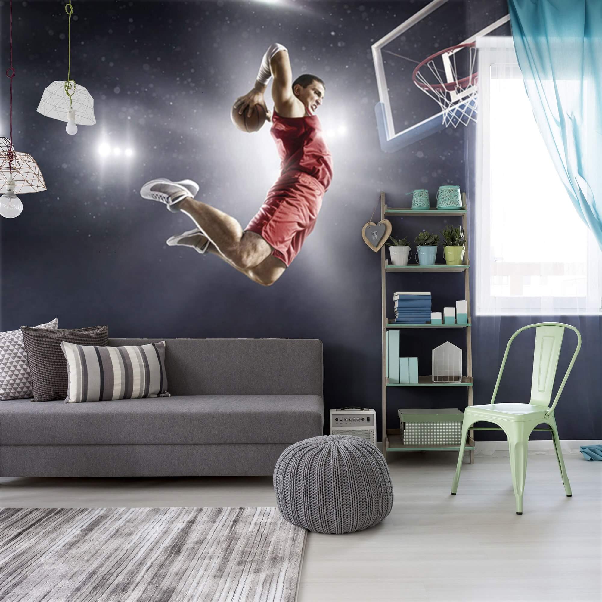 Orange Basketball Peel and Stick Removable Wall Decal - Self-Adhesive Sports Mural for Kids Room, Gym, or Game Room Decor - Perfect for Basketball Fans and Sports Themed Spaces