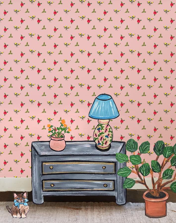 Grand Villa Garden Wallpaper by Carly Beck - Pink Floral Peel and Stick Wallpaper for Bedroom, Living Room, Bathroom Decor