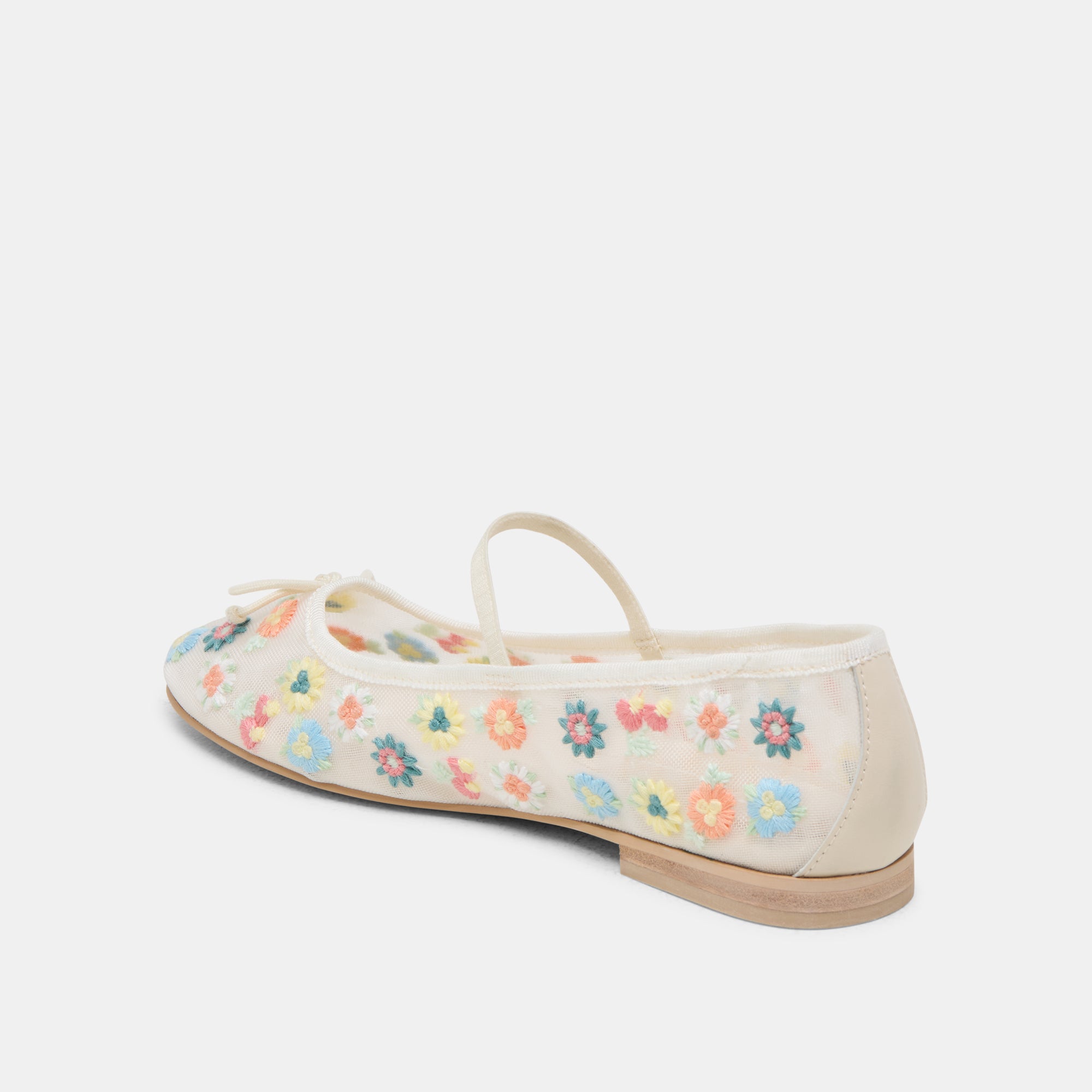 Cadel Floral Ballet Flats for Women - Ivory Mesh Comfortable Slip-On Shoes with Floral Design | Perfect for Casual Wear, Office, and Dance Classes