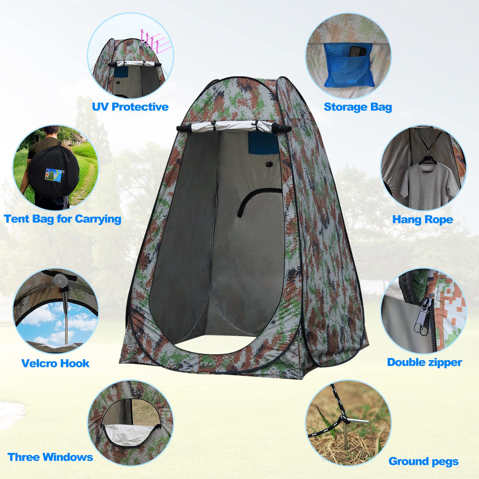 TUKAILAI Portable Pop Up Privacy Tent - Instant Outdoor Camping Shower Toilet Changing Room for Hiking, Beach, Fishing | Spacious Rain Shelter with Carry Bag | Perfect for Camping Trips, Beach Days & Outdoor Adventures