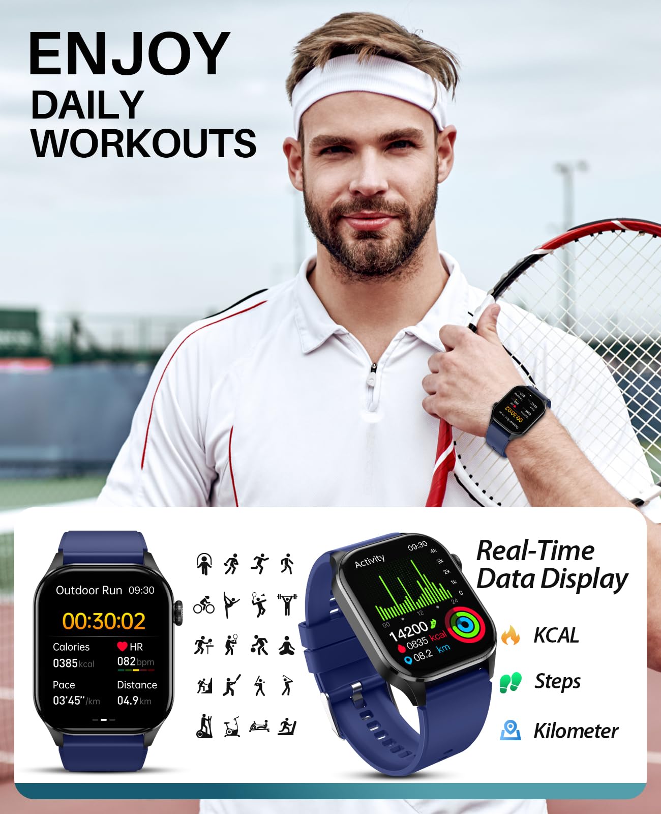 Smart Watch for Men with Infrared Blood Oxygen Monitor, 136+ Sports Modes, 2.04