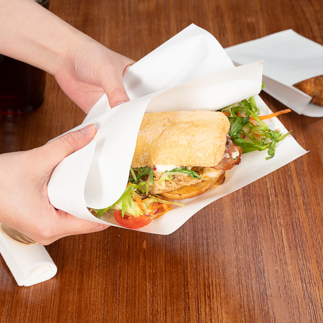 White Greaseproof Paper Bags - Large Double Open Design (10x9 Inches) - 100 Count Box - Perfect for Bakery, Takeout & Food Storage