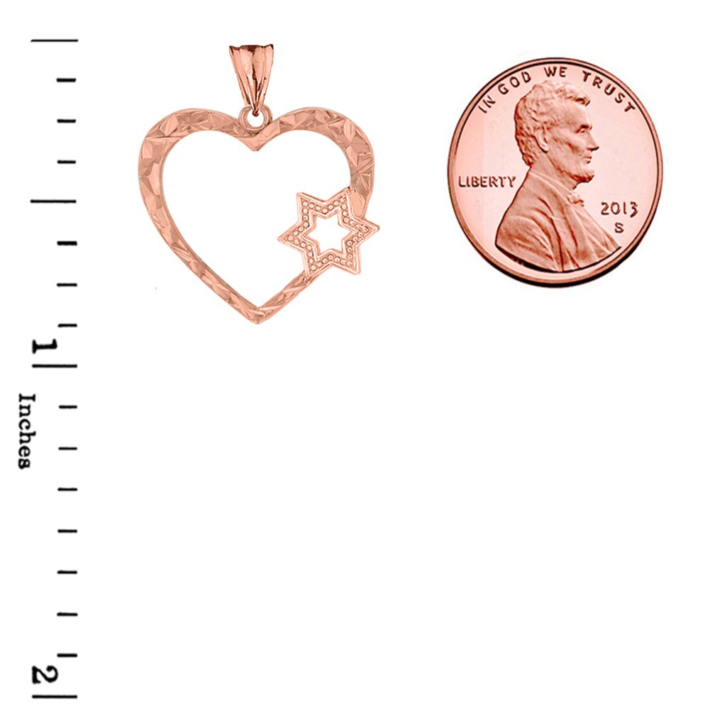 10k Rose Gold Star of David Heart Pendant Necklace - Elegant Jewish Jewelry for Women, Perfect for Hanukkah Gifts & Everyday Wear