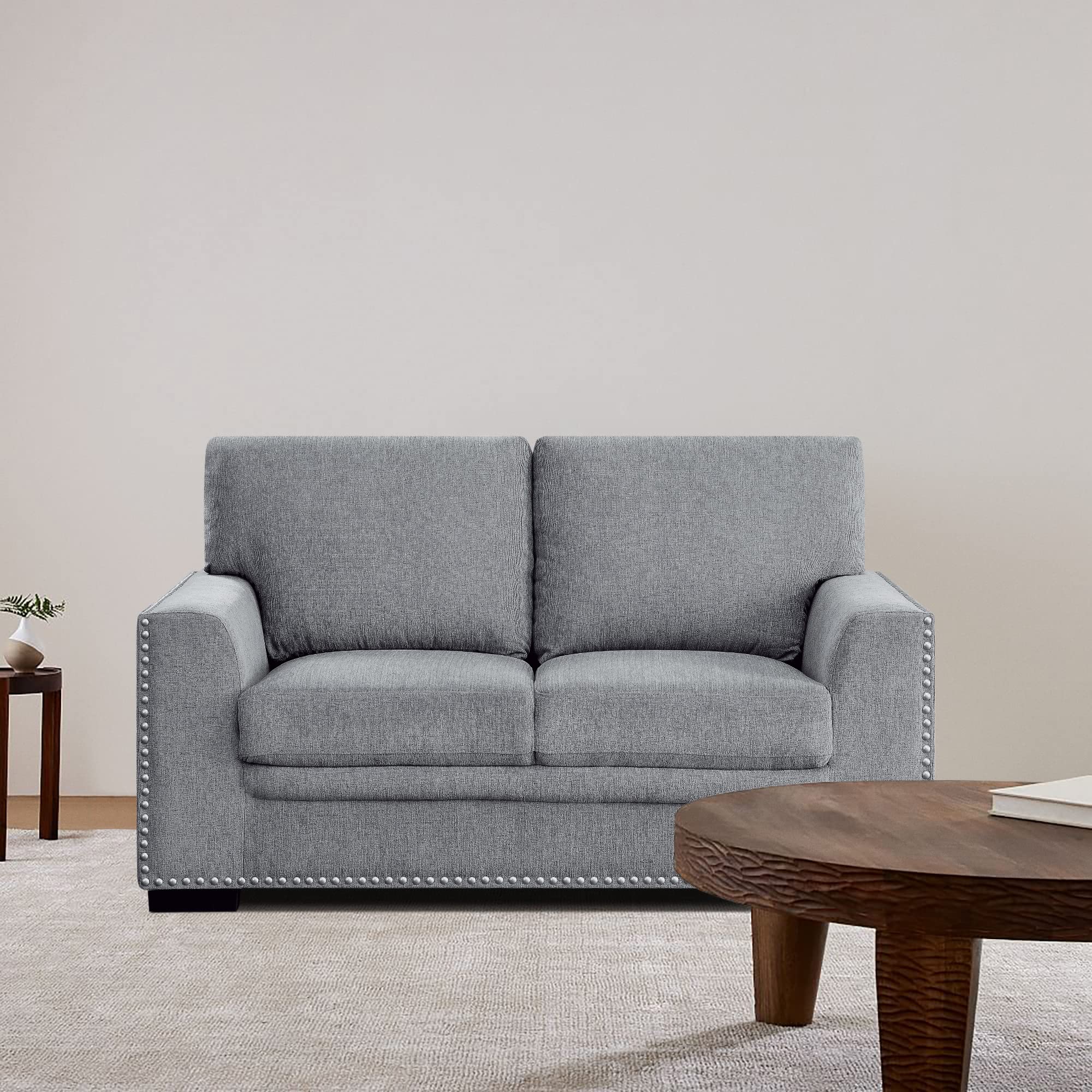 Lexicon Modern Chenille Sofa Couch - Solid Wood Frame with Nailhead Trim, 2-Seater Upholstered Living Room Furniture in Gray - Perfect for Small Spaces, Apartments & Cozy Home Decor