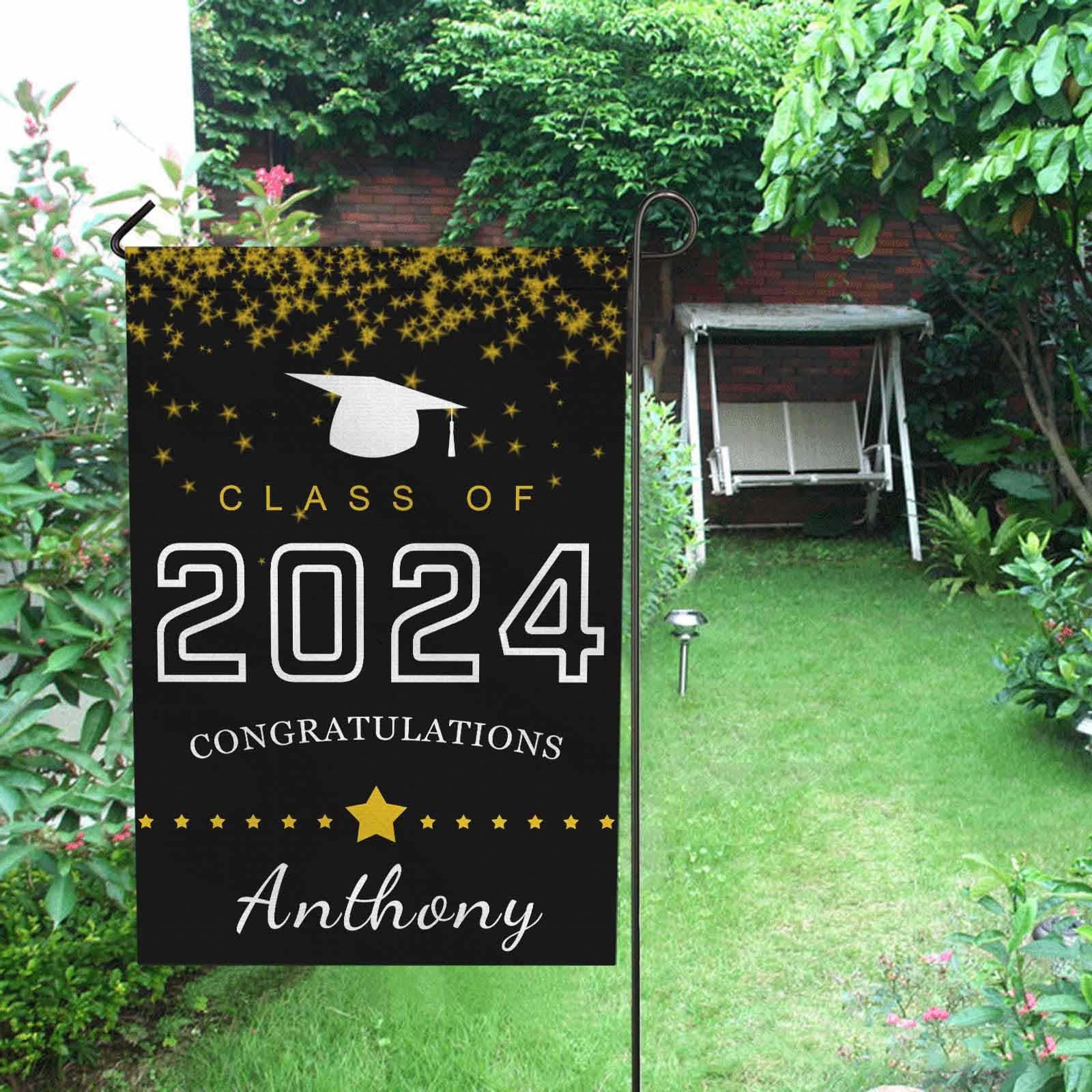 Custom Personalized Class of 2024 Graduation Garden Flag - Golden Star Congratulations Yard Banner with Name (28x40 inches) for Home, Lawn Decor - Perfect for Graduation Parties & Outdoor Celebrations