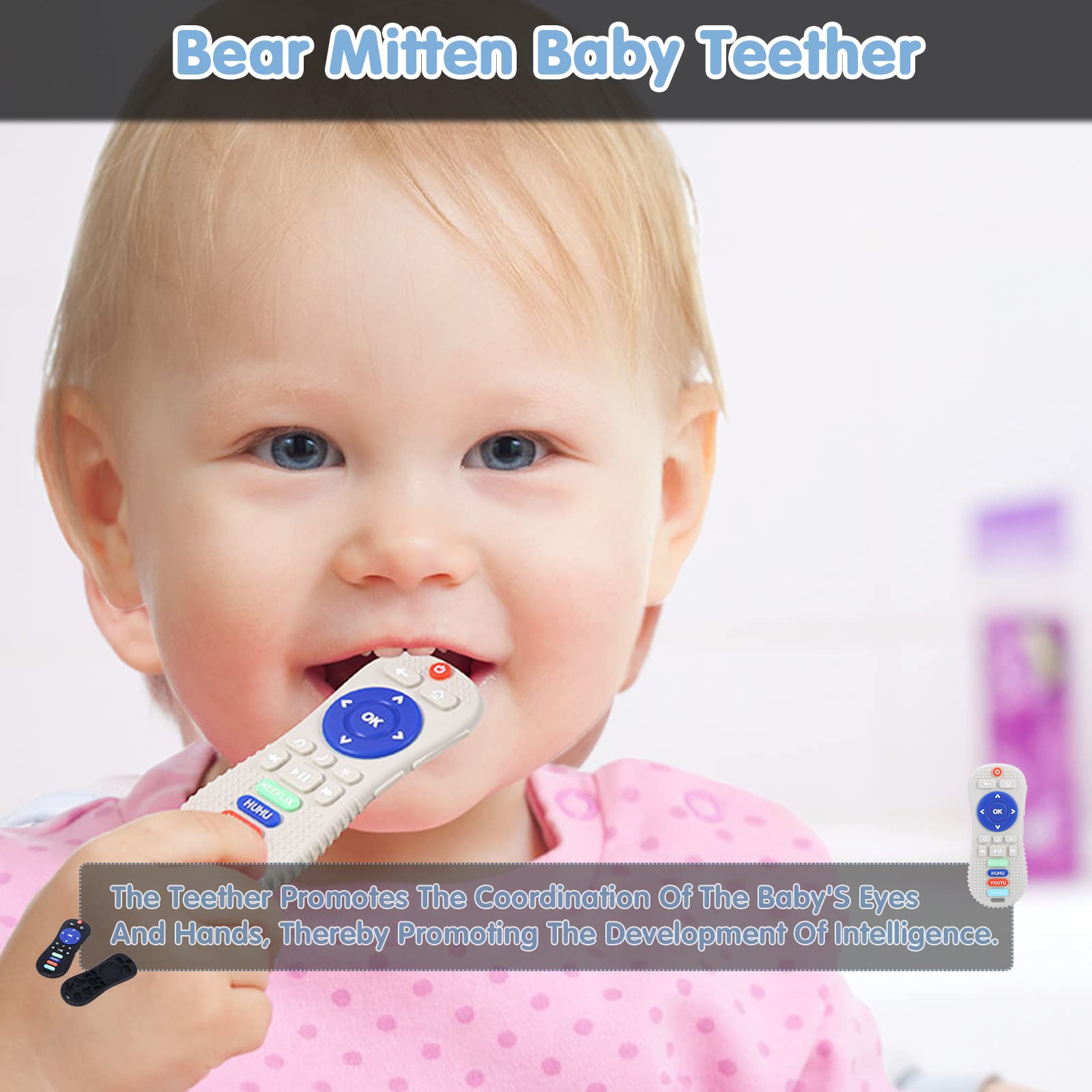 **Best Baby Teething Toys - Food Grade Silicone Teether with Anti-Drop Design & Massage Granules for Teething Relief - Safe Pacifier for Infants (Black & Cold Grey) - Perfect for Soothing Sore Gums at Home or On-the-Go**