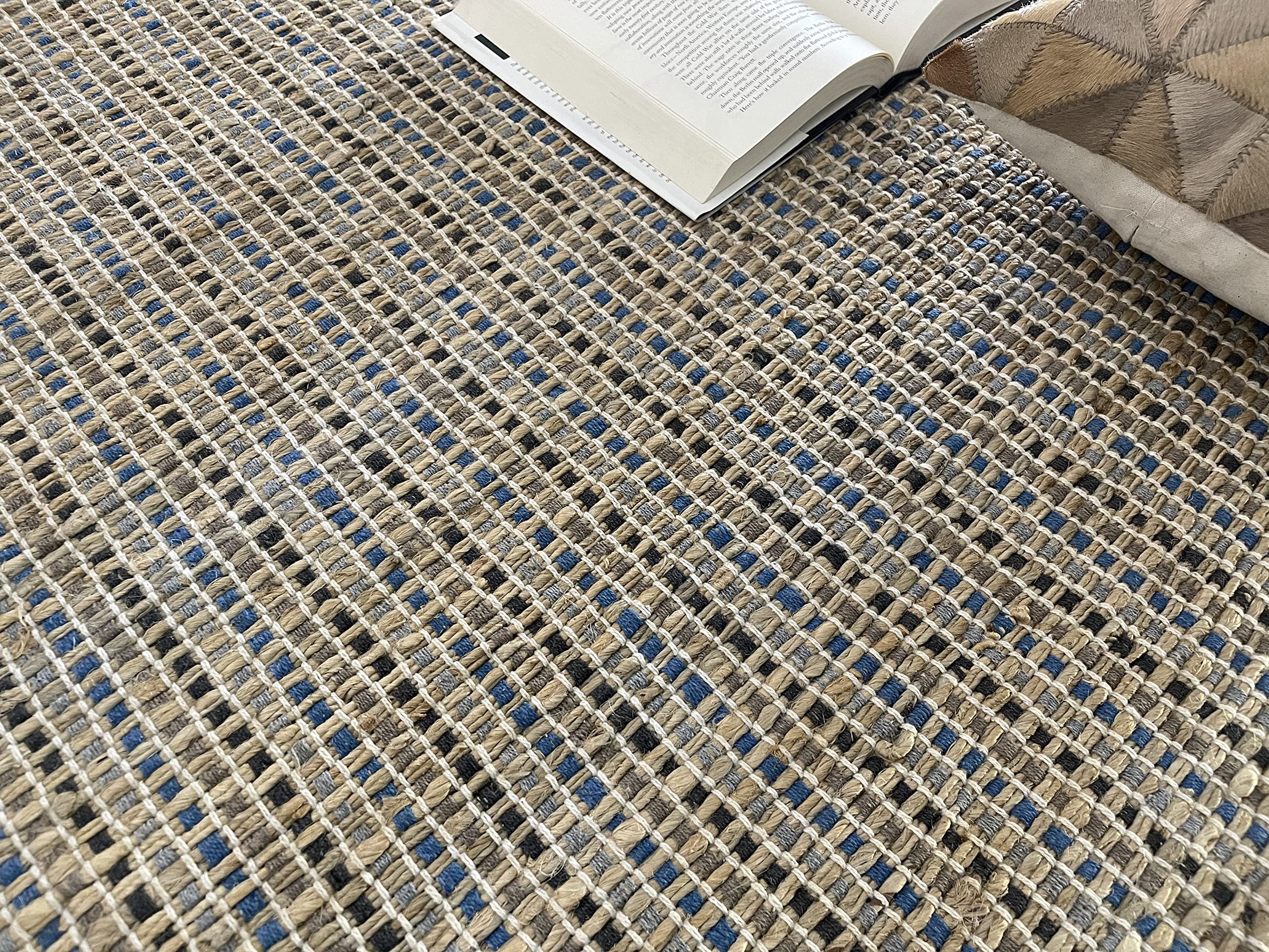 Handmade Manila Hemp & Cotton Natural Fiber Rug – Easy Maintenance, 8' x 10' Ocean Blue – Perfect for Living Room, Bedroom & Family Room Floors | Eco-Friendly Home Decor for Coastal & Boho Style Interiors