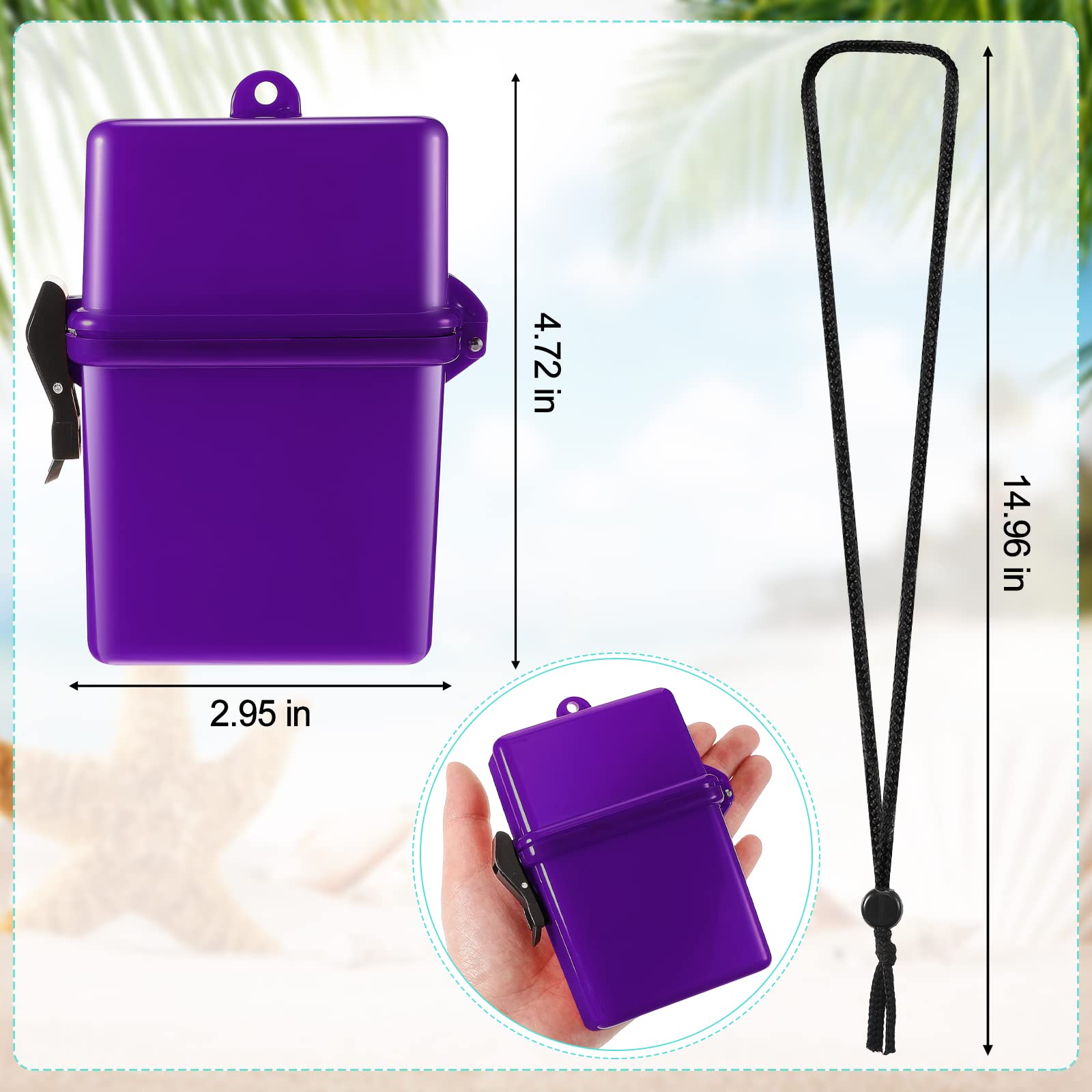 Outus 3-Pack Waterproof ID Card Holder with Floating Sports Case, Hanging Ring & Rope - Black, Purple, Lake Blue (4.72 x 2.95 x 1.57 Inch) - Perfect for Swimming, Beach, Gym & Outdoor Activities