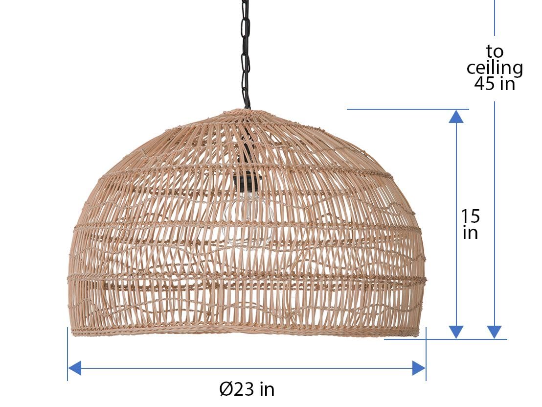 KOUBOO Open Weave Rattan Pendant Light - Modern Dome Ceiling Lamp with Natural Cane Weaving for Kitchen, Dining Room, Bedroom & Hallway | Boho Chic Home Decor Lighting Fixture | Perfect for Farmhouse, Coastal & Bohemian Interior Design Styles