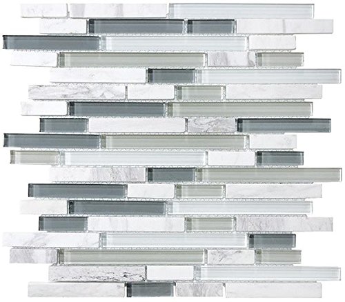 10 Sq Ft Bliss Iceland Marble & Glass Linear Mosaic Tile - Waterproof Peel & Stick Backsplash for Bathroom Walls, Shower Surround, Kitchen Backsplash - Easy DIY Home Renovation