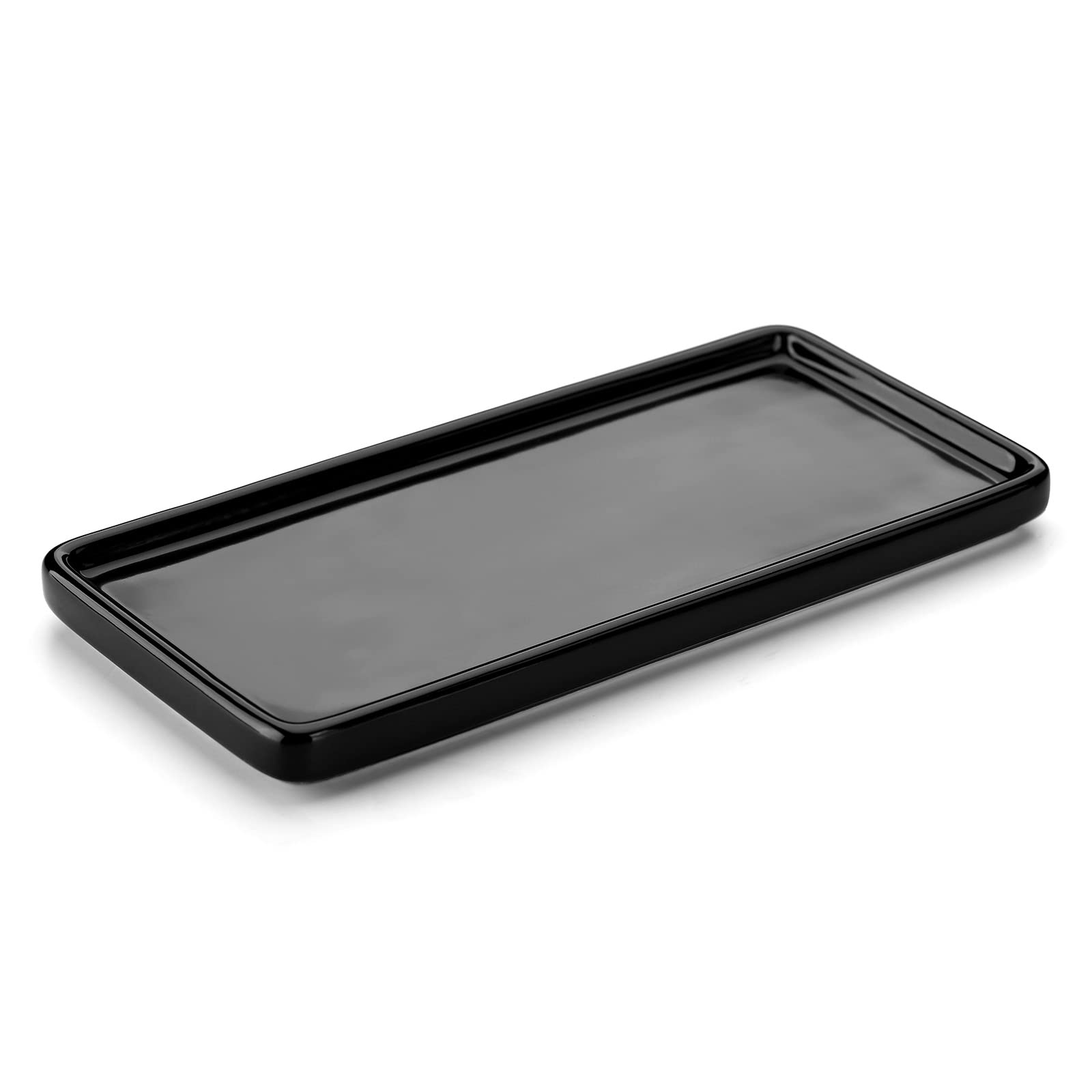 Nucookery 6 Inch Ceramic Vanity Tray - Black Rectangle Soap Dish for Bathroom Countertop & Kitchen Decor | Perfect for Organizing Jewelry, Makeup, or Essentials in Modern Homes