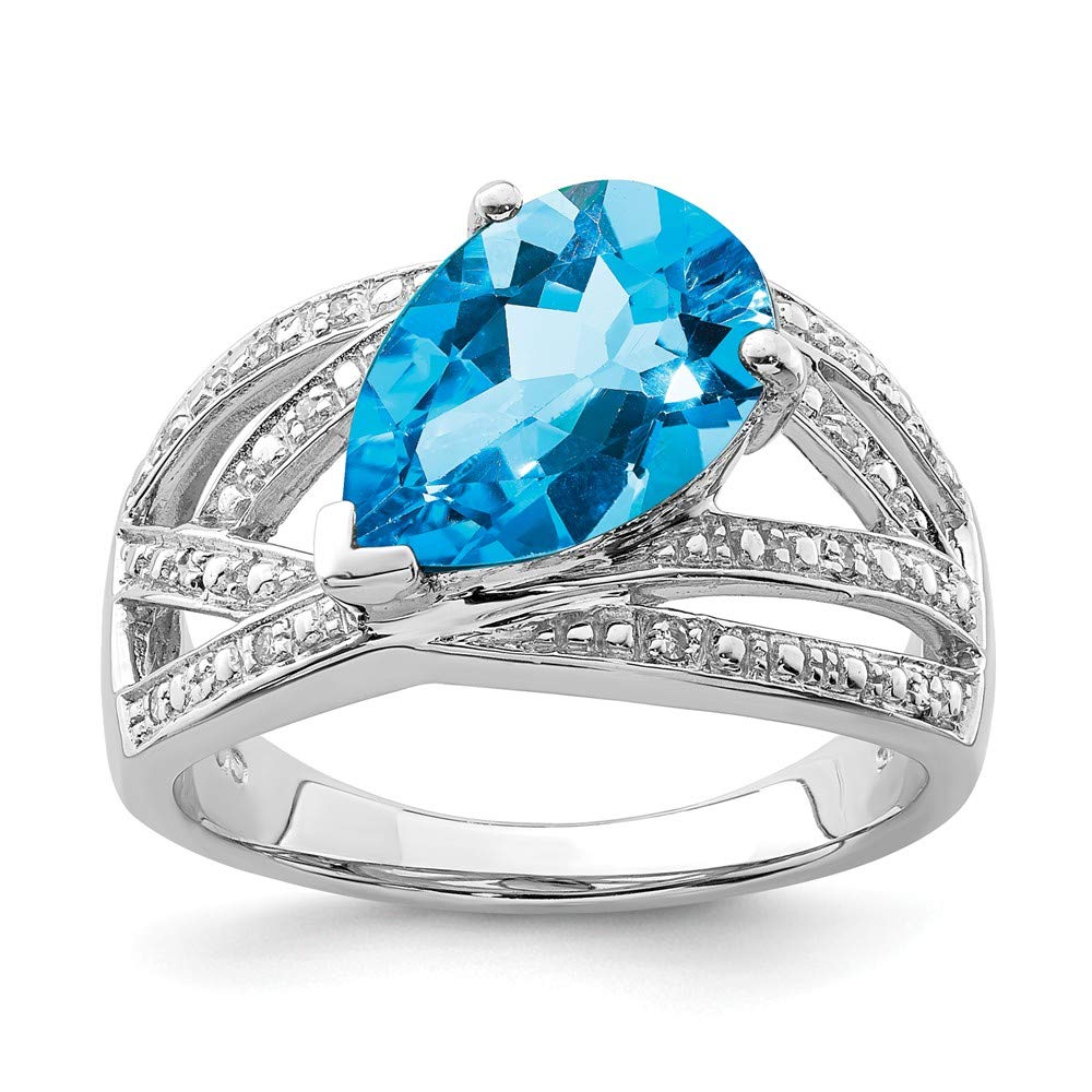 Sonia Jewels 925 Sterling Silver Diamond & Simulated London Blue Topaz Birthstone Engagement Ring (0.04 cttw, 2mm) - Perfect for December Birthdays, Anniversary Gifts & Proposal Jewelry