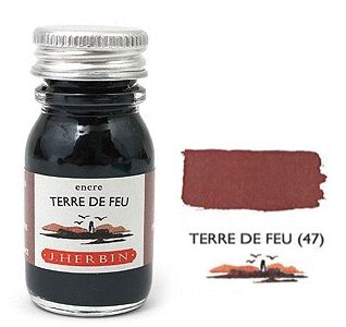 J Herbin Terre De Feu Fountain Pen Ink - 10ml Bottle for Calligraphy, Writing & Art | Premium Red-Brown Ink for Dip Pens, Journals & Creative Projects