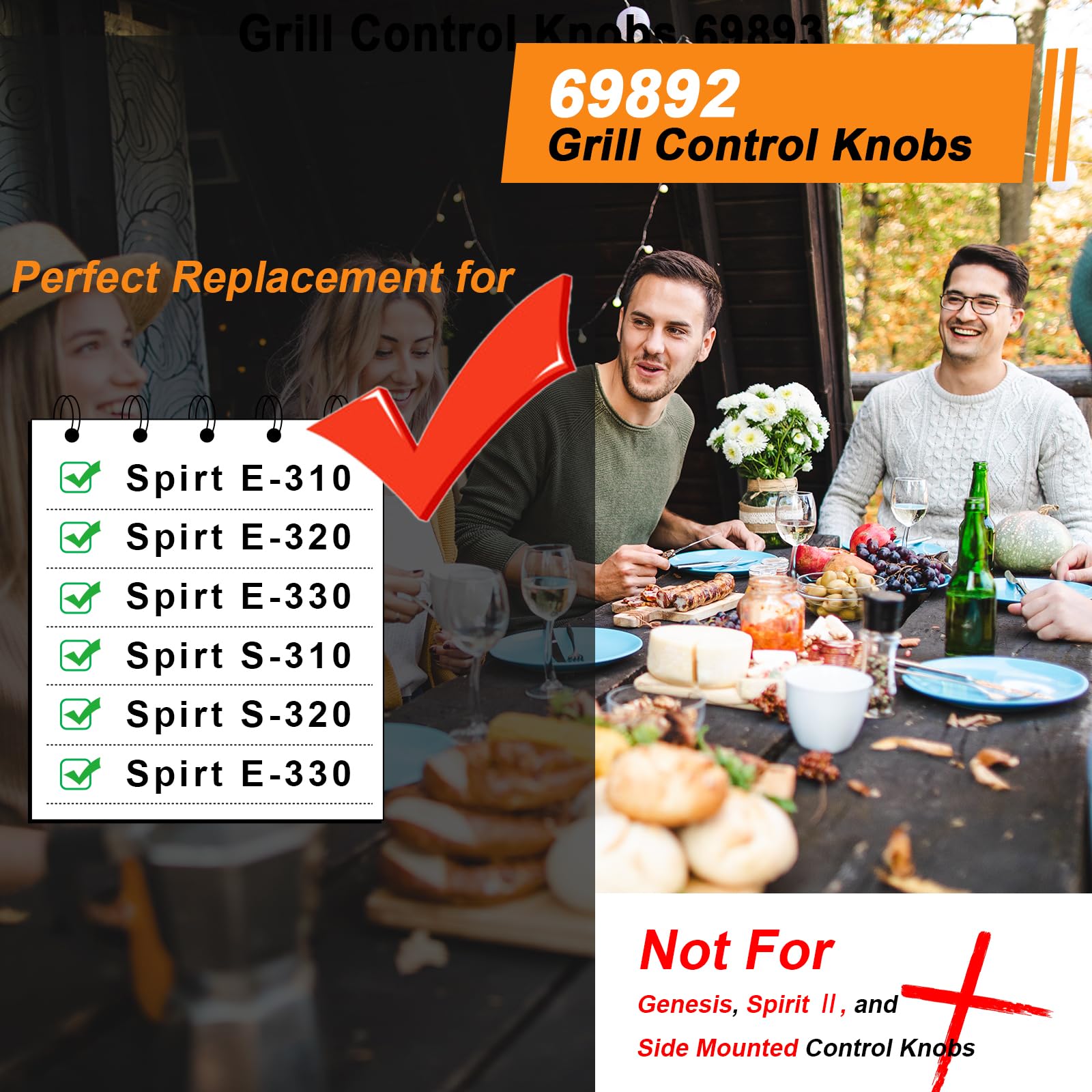 Weber E-Spirit 200 Series Gas Grill Control Knobs Replacement (2-Pack) - Front-Mounted Burner Knobs for Weber Spirit 200, 300 & 500 Grills - Perfect for Outdoor BBQ, Backyard Cooking & Patio Grilling