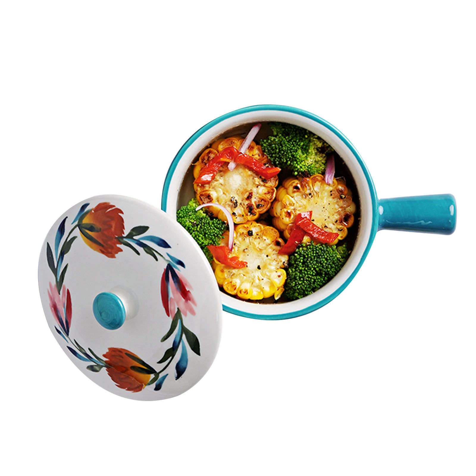 Haifle Ceramic Baking Dish with Lid - Oven & Microwave Safe Round Lasagna Pan, Casserole Dish - Perfect for Baking, Roasting & Serving - Blue