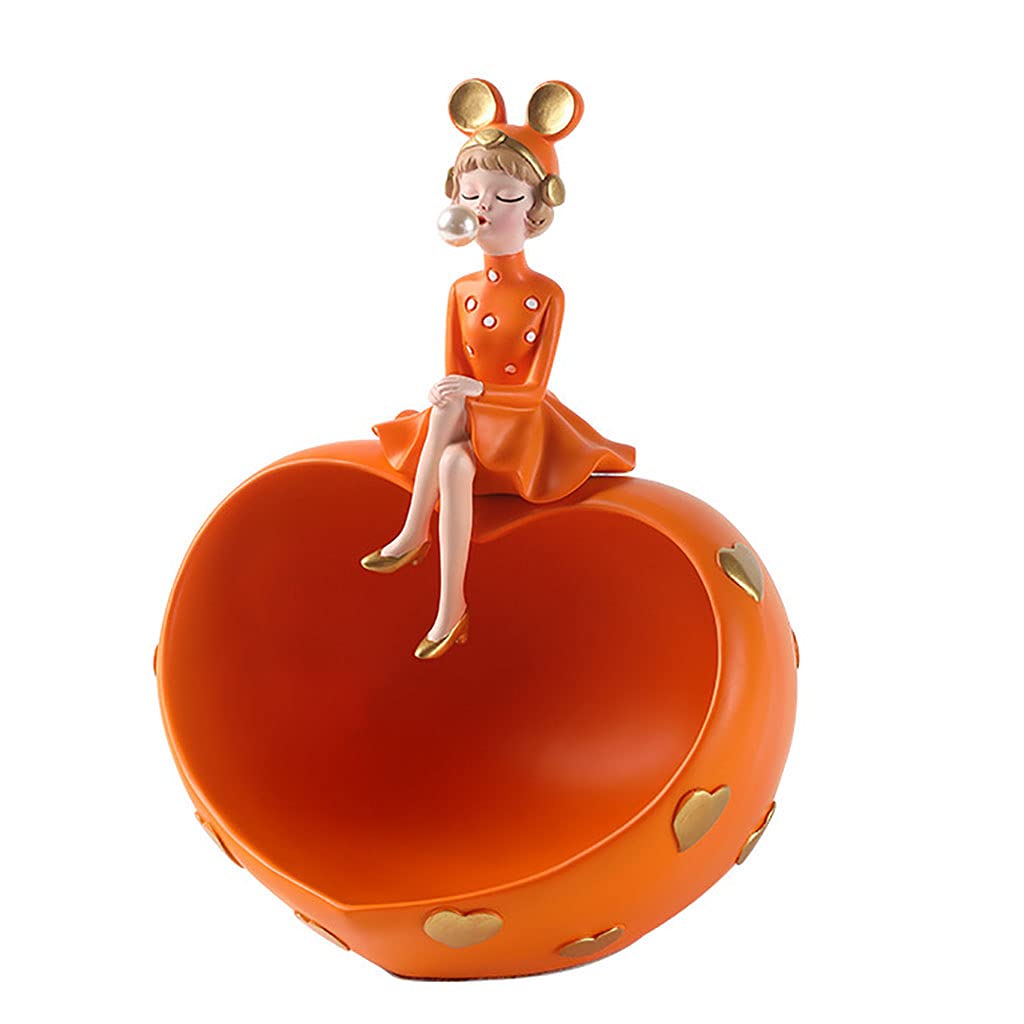Modern Nordic Bubble Girl Resin Key Dish - Stylish Entryway Table Organizer for Keys, Jewelry & Fruit | Orange Decorative Tray for Living Room & Entrance Decor | Perfect for Home, Office & Gift Giving