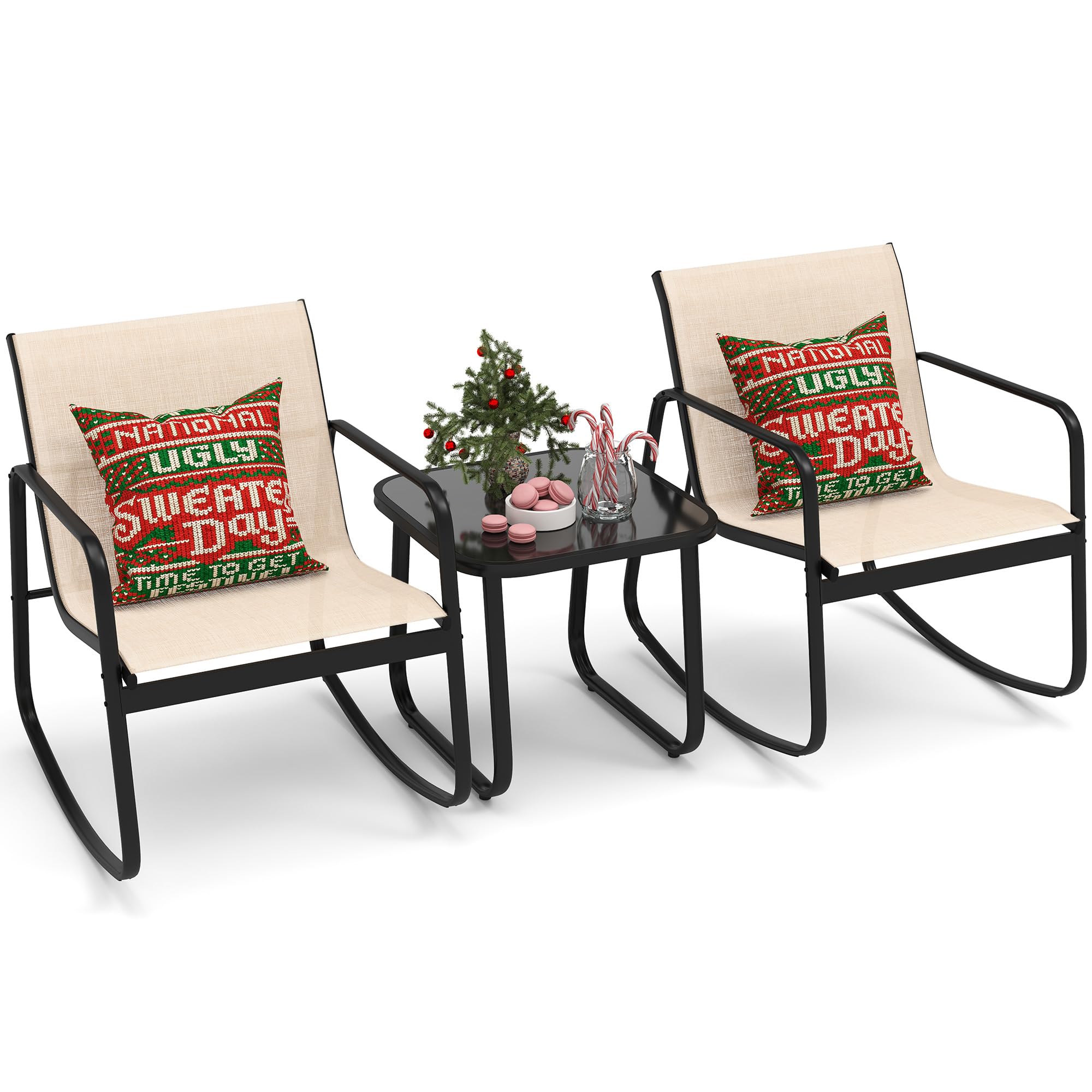 DWVO 3-Piece Outdoor Patio Furniture Set - Modern Textilene Bistro Set with 2 Chairs & Coffee Table for Backyard, Garden, Balcony, Poolside (Brown) | Perfect for Relaxing, Entertaining & Outdoor Dining