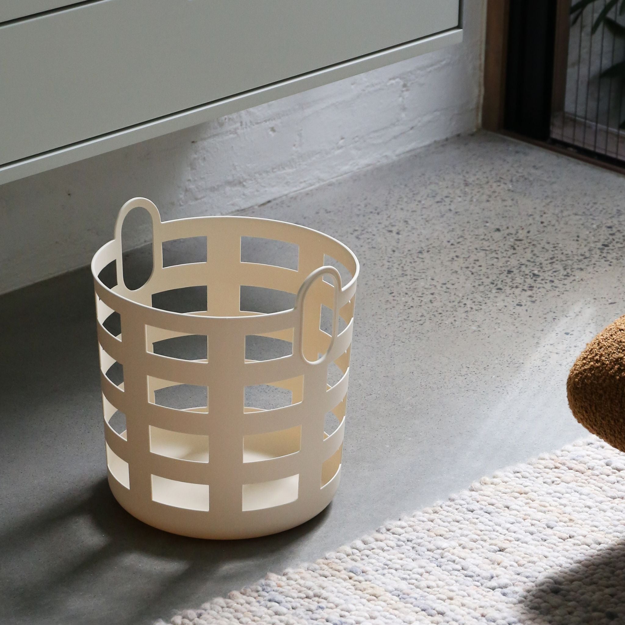 ENKEL STUDIO Large Woven Storage and Laundry Basket Set of 2 - Sand Color Foldable Fabric Hamper for Bedroom, Bathroom & Nursery Organization - Perfect for Clothes, Toys & Home Essentials