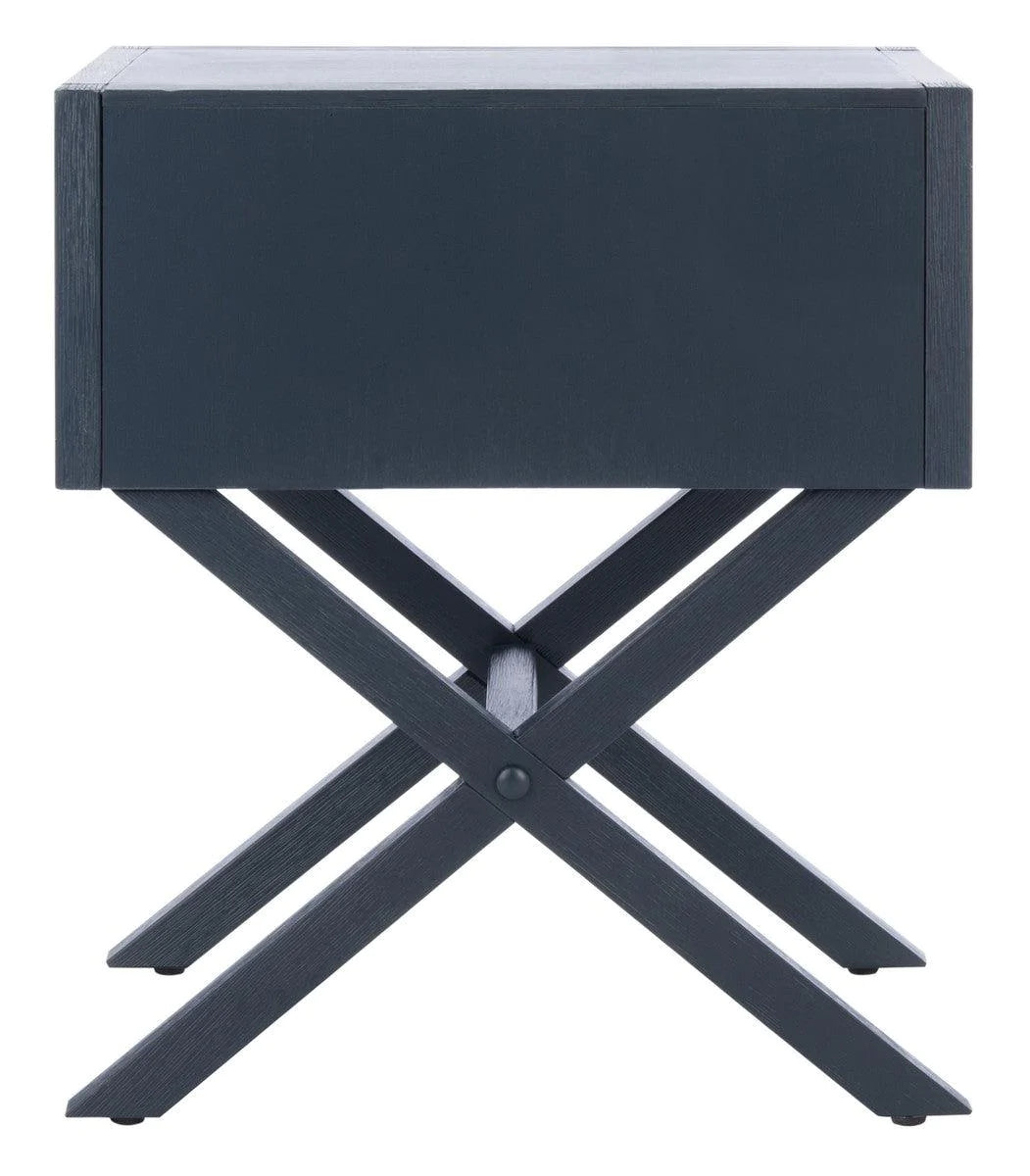 Modern Navy Blue Nightstand with One Drawer - Stylish Cross Base Design for Bedroom, Living Room, or Office