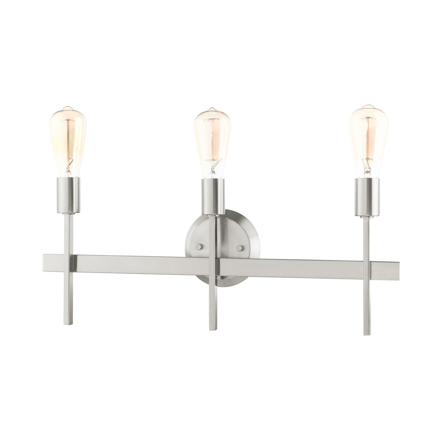 Livex Lighting 13883-91 3-Light Brushed Nickel Bathroom Vanity Light Fixture - Perfect for Modern Bathroom, Powder Room & Dressing Area Makeover
