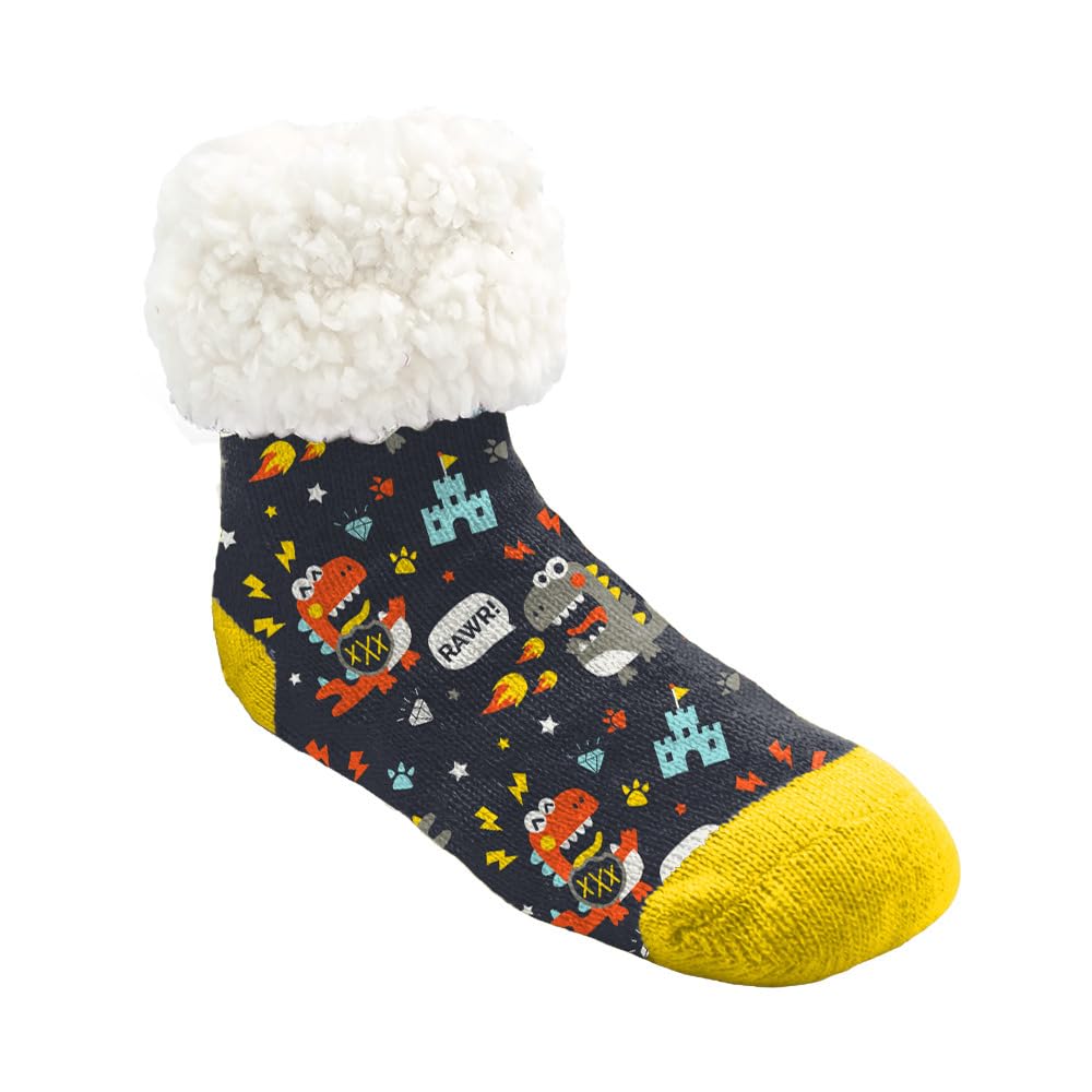 Pudus Kids Warm Cozy Recycled Slipper Socks for Boys & Girls - Eco-Friendly Winter Socks for Children - Perfect for Indoor Play, Lounging & Cold Weather Comfort