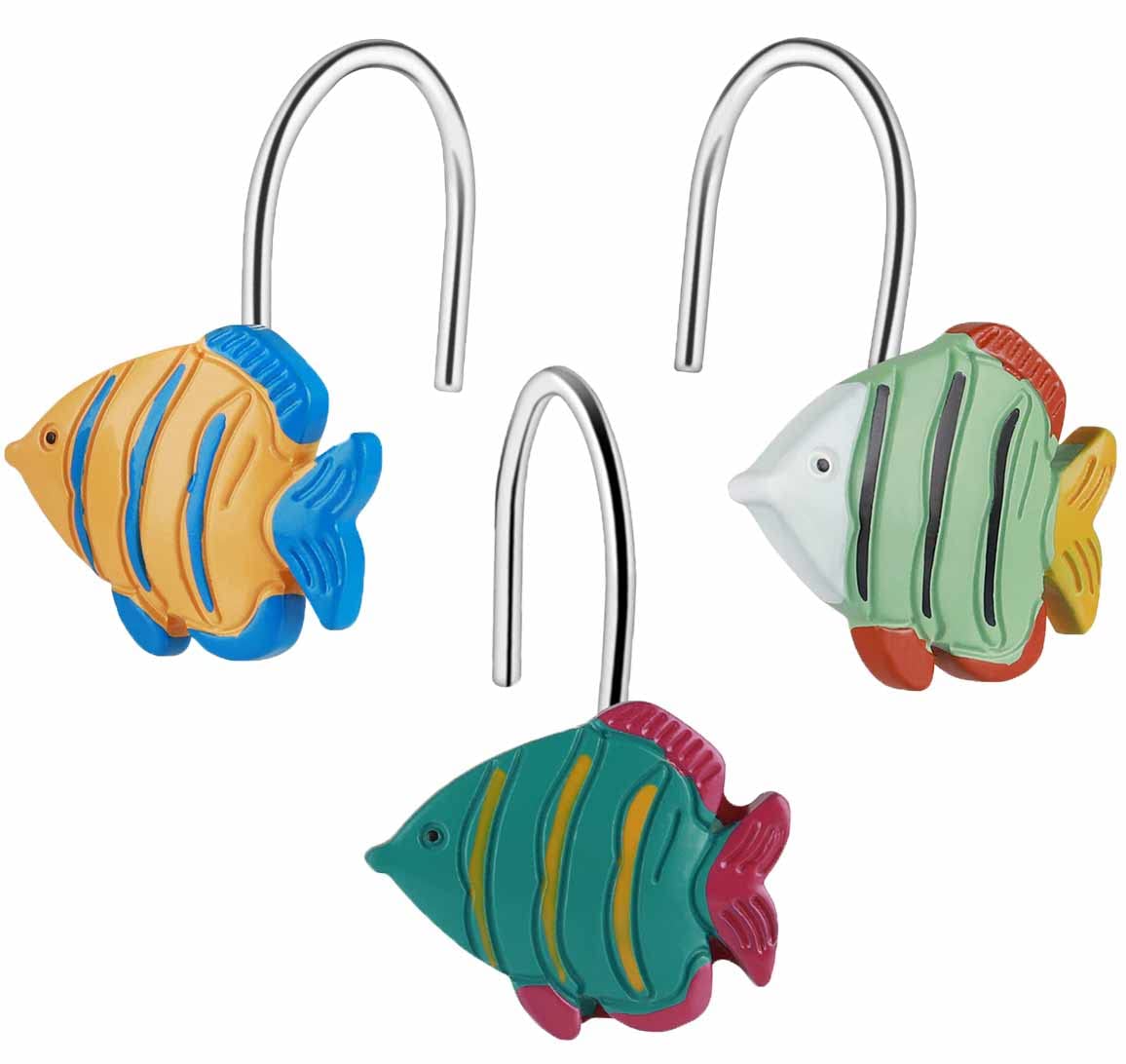 Ocean-Themed Shower Curtain Hooks - 12 Pack Nautical Fish Design Bathroom Accessories for Beach, Underwater & Coastal Decor - Perfect for Kids' Bathrooms, Vacation Homes & Themed Resorts