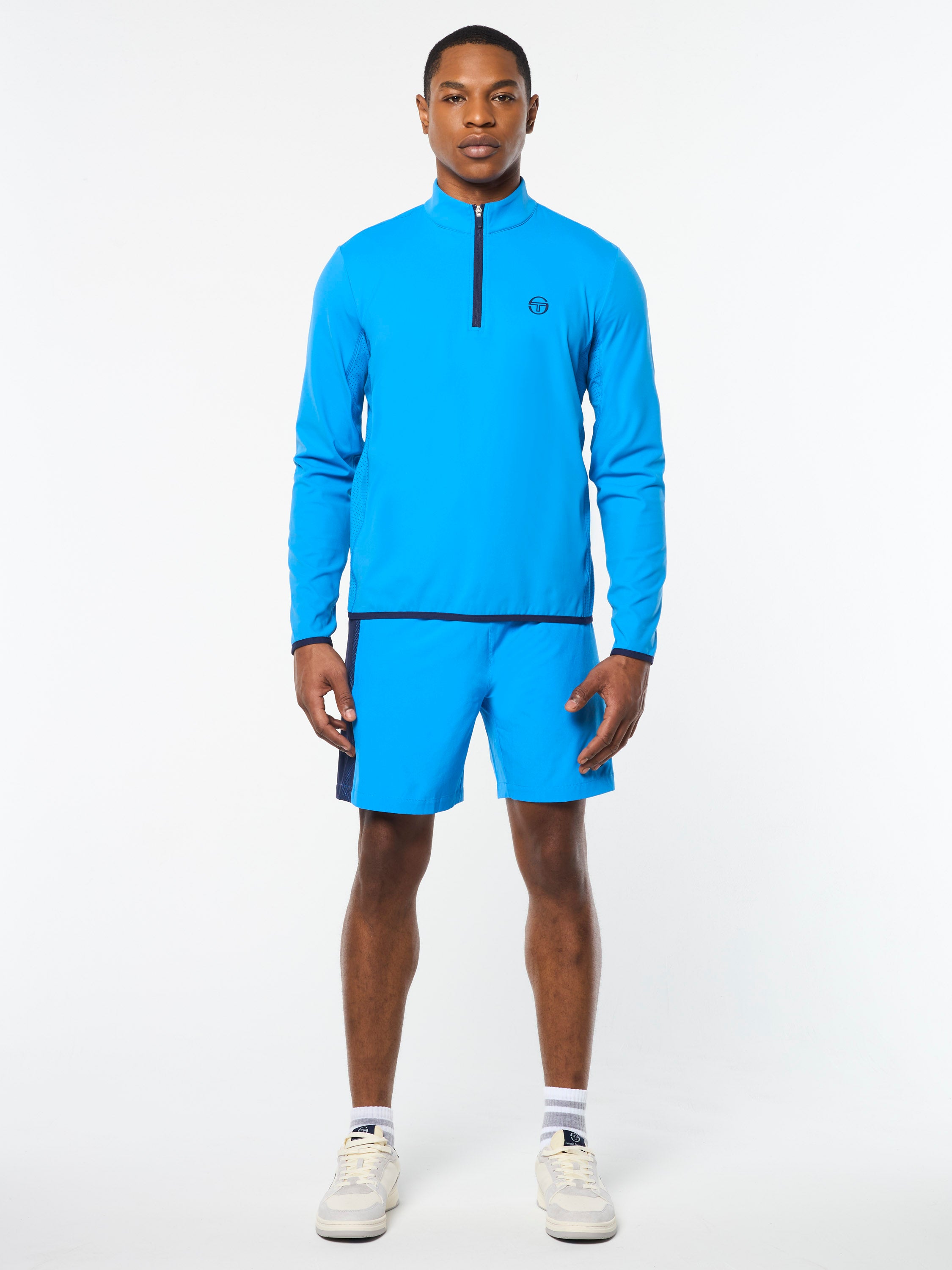 Elio Men's 1/4 Zip Pullover Sweatshirt - Lightweight French Blue Quarter-Zip Fleece Top for Casual Wear & Outdoor Activities