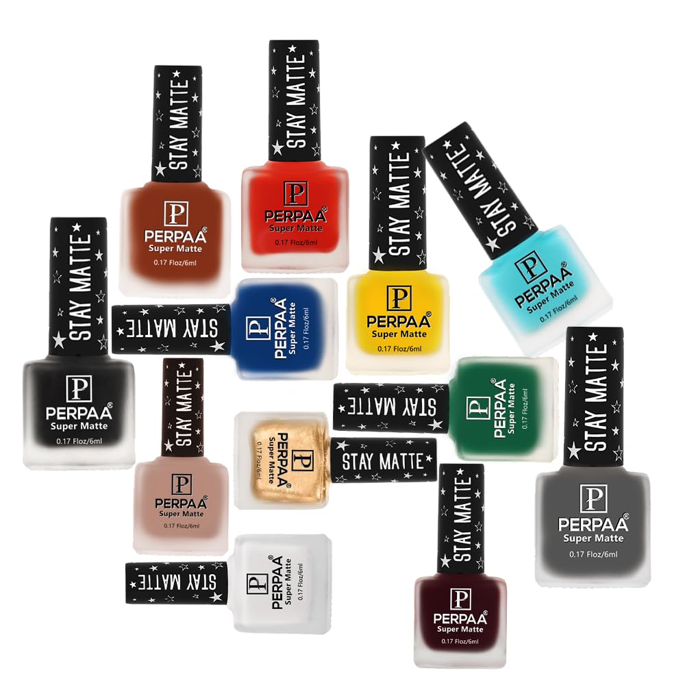 PERPAA® Super Matte Quick-Dry Nail Polish - Long Lasting, Chip Resistant Nail Paint for Women - 6ml Each - 12 Color Nail Kit Combo (Multi-Color Set No.8) - Perfect for Home Manicures, Salon Use & Gift Giving