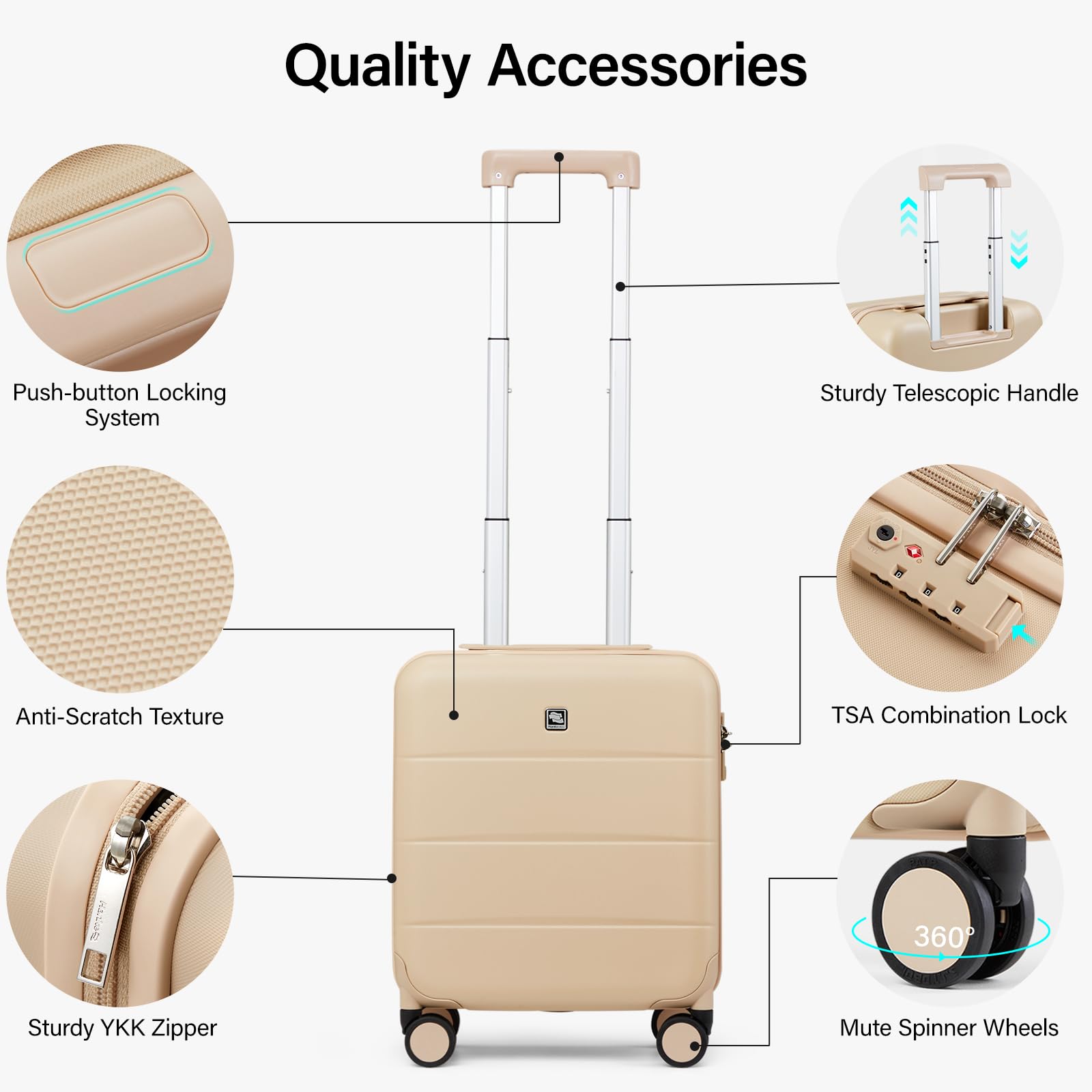 Hanke 16 Inch Underseat Carry On Luggage - Hard Shell Mini Suitcase with Wheels, TSA Approved Airline Travel Bag, Lightweight Small Suitcase for Women & Men (Cuba Sand) - Perfect for Business Trips, Weekend Getaways & Airplane Cabin Storage