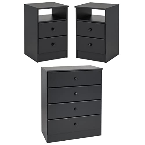 Home Square 3-Piece Bedroom Furniture Set - Black Nightstand Pair & 4-Drawer Dresser | Complete Bedroom Decor for Master or Guest Rooms