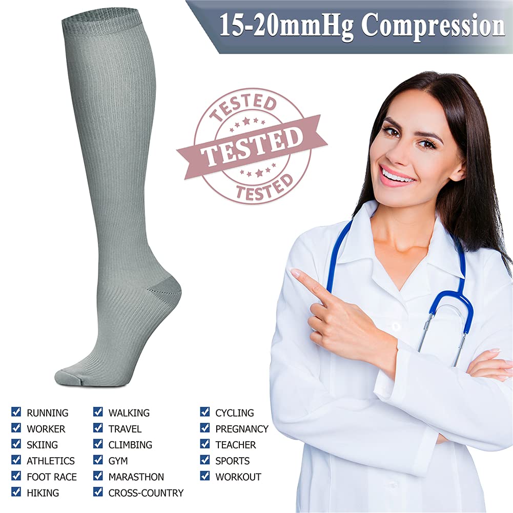 QUXIANG Copper Compression Socks for Women & Men - 8 Pairs 15-20 mmHg Medical Grade Support for Running, Cycling & Athletic Performance - Improve Blood Circulation & Reduce Swelling - Perfect for Travel, Workouts & Recovery