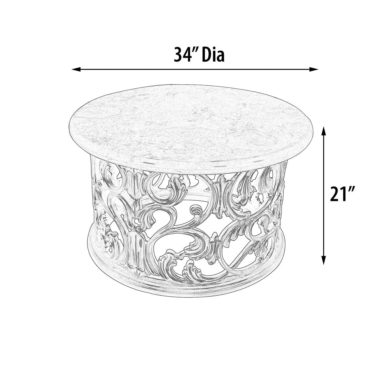 Round Coffee Table with Silver Platina Frame and Cream Marble Top - Modern Living Room Centerpiece for Home Decor