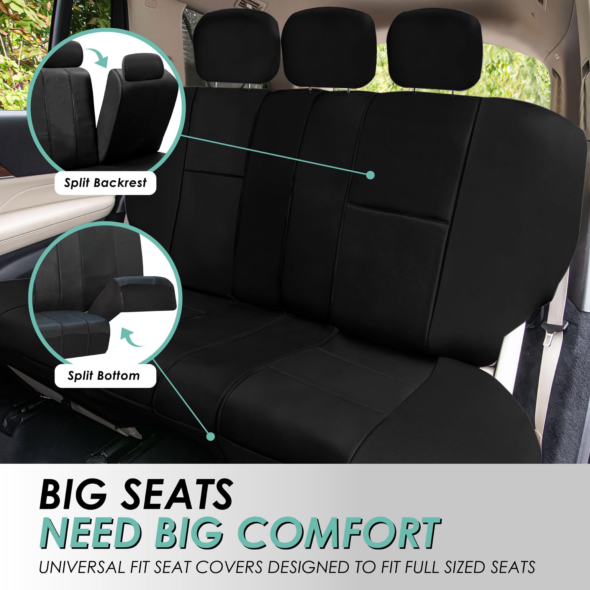 TLH Automotive Seat Covers - Universal Fit Full Set Black Car Seat Protectors | Airbag Compatible & Split Rear Design | Interior Accessories for Cars, Trucks, Vans & SUVs | Perfect for Daily Commute, Road Trips & Family Travel