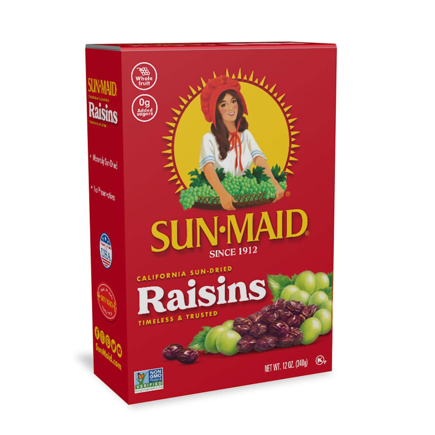Sun-Maid California Sun-Dried Raisins 12oz - Natural Dried Fruit Snacks for Kids & Adults - Healthy Lunch Box, Baking Ingredient & On-the-Go Snack - Perfect for School, Workouts & Home Cooking