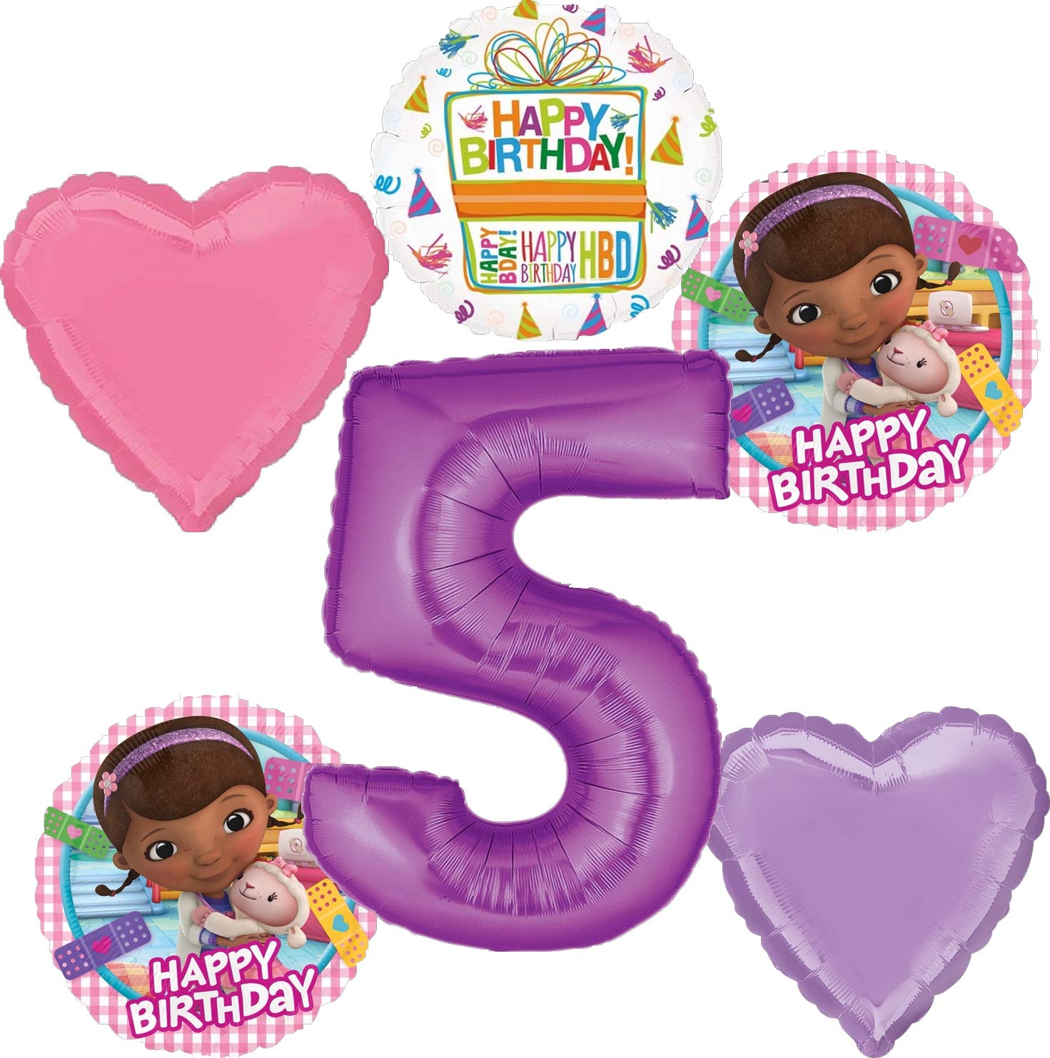 Doc McStuffins 5th Birthday Party Supplies - Balloon Bouquet Decorations for Girls' Birthday Party, Baby Shower & Disney Themed Celebrations