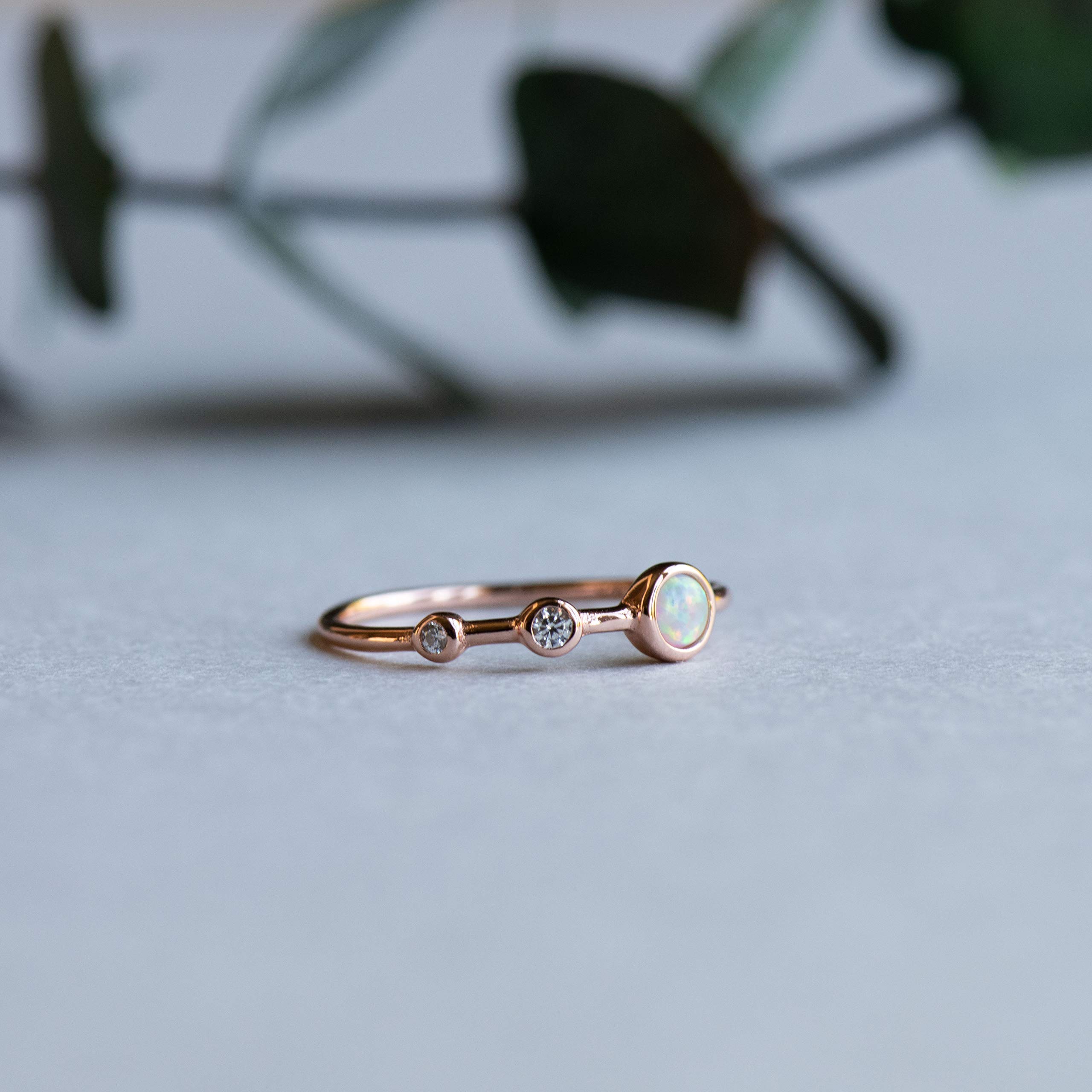 Opal Ring for Women - 925 Sterling Silver Rose Gold Vermeil Bezel Ring with Chocolate & Rose Accents | Elegant Jewelry for Weddings, Anniversaries & Special Occasions